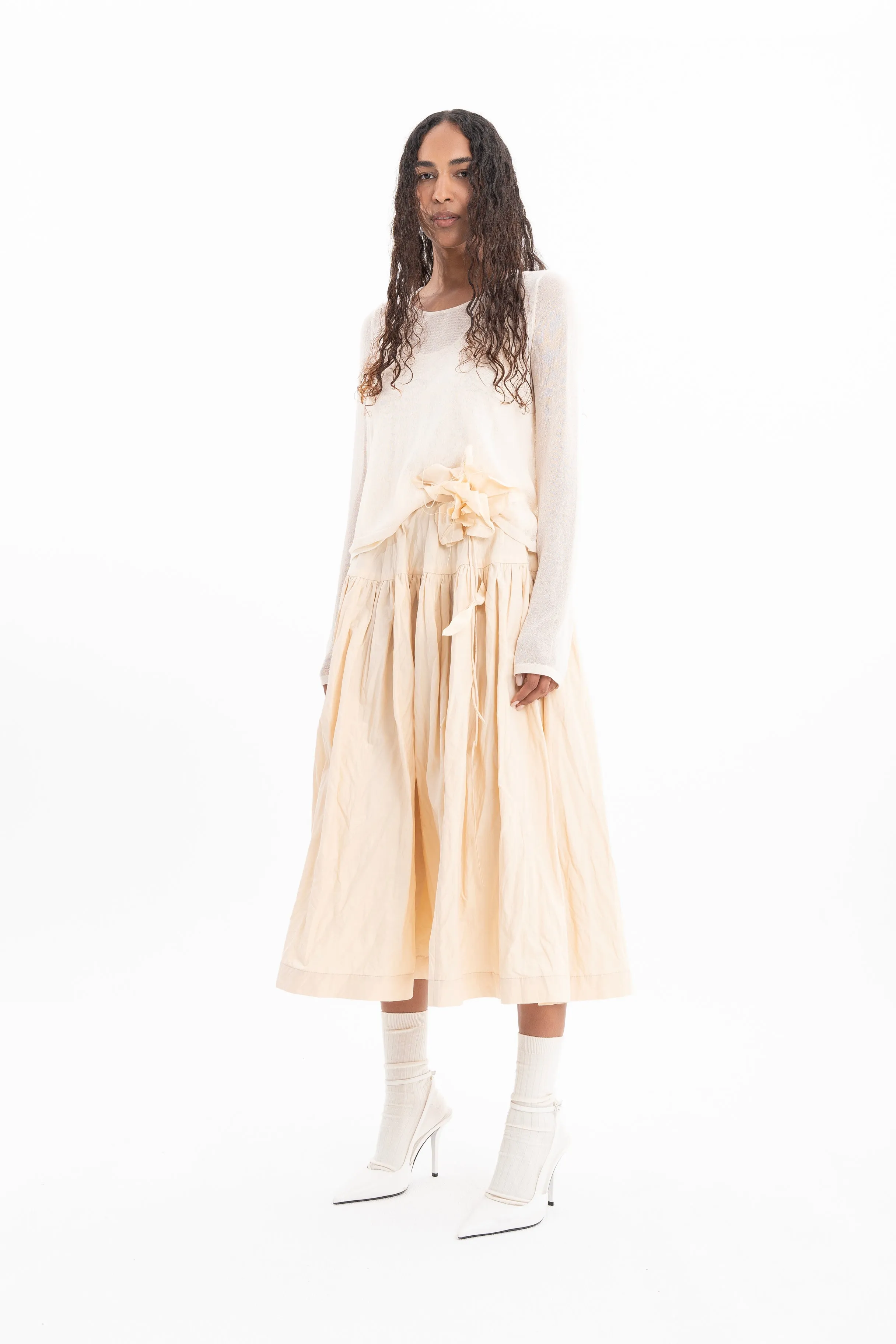 BEIGE WRINKLED COTTON MIDI SKIRT sold by Marques ’ Almeida product image thumbnail 3
