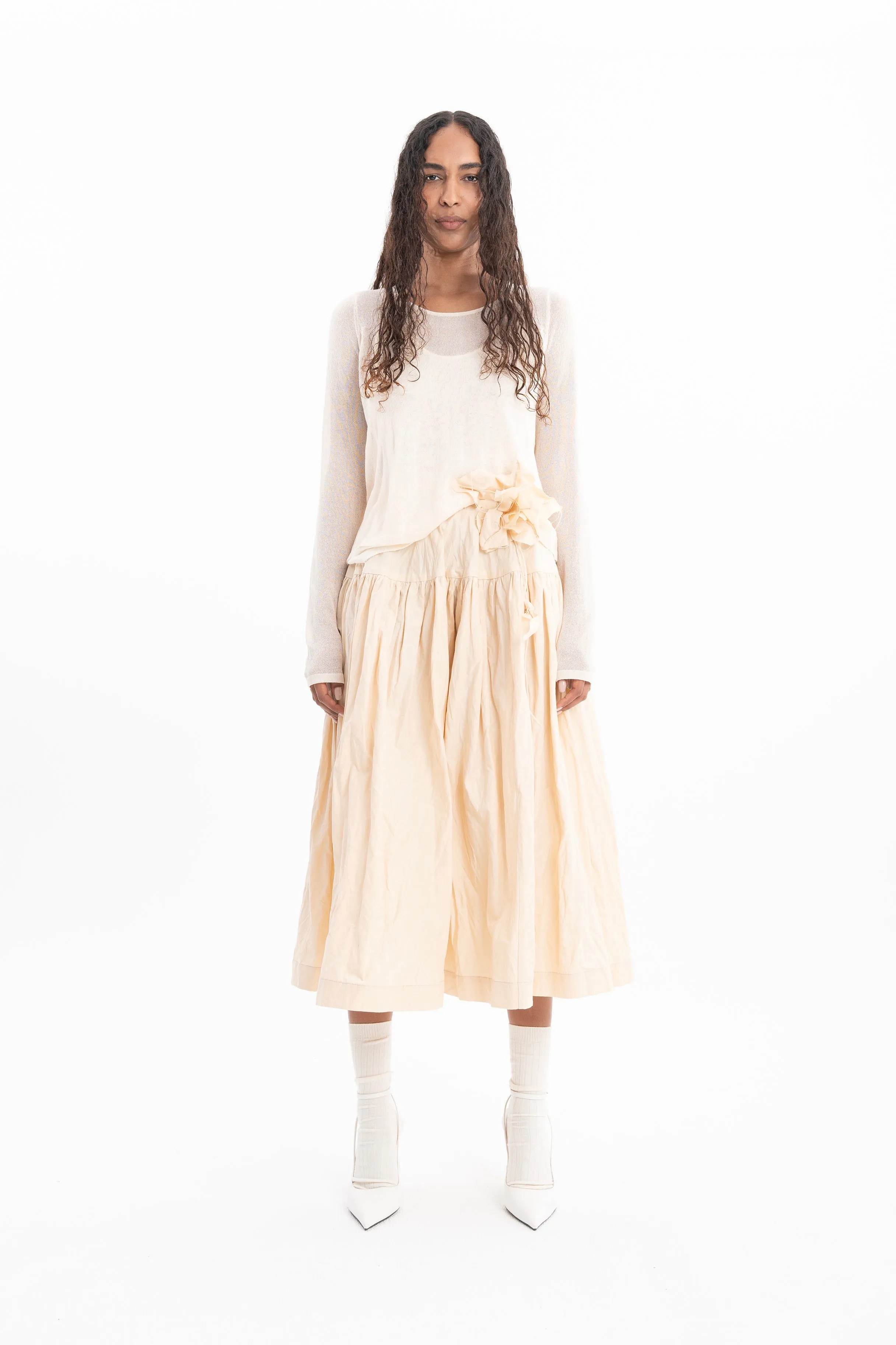 BEIGE WRINKLED COTTON MIDI SKIRT sold by Marques ’ Almeida
