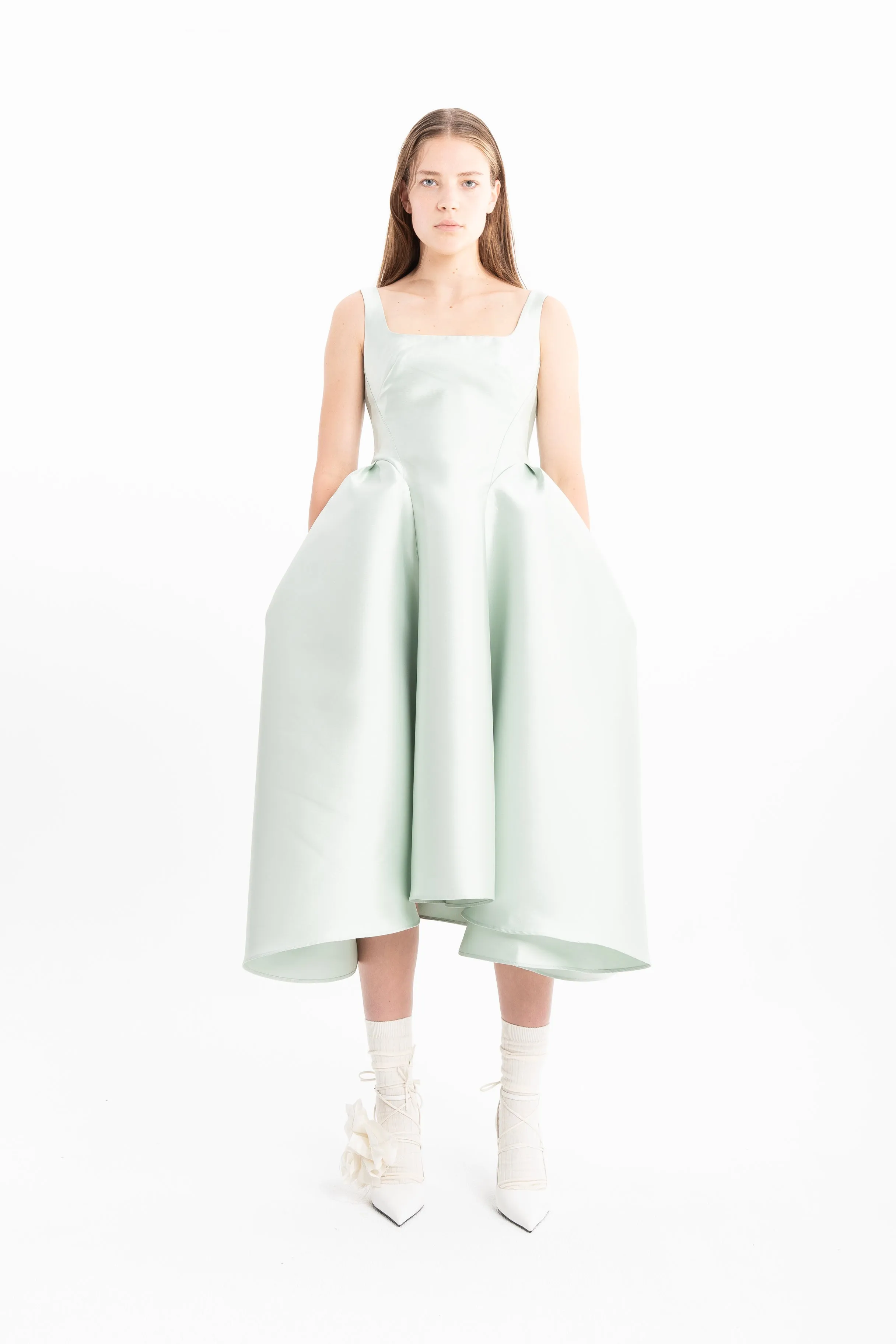 LIGHT GREEN CORSET STYLE MIDI DRESS WITH PUFF HIPS sold by Marques ’ Almeida product image thumbnail 5