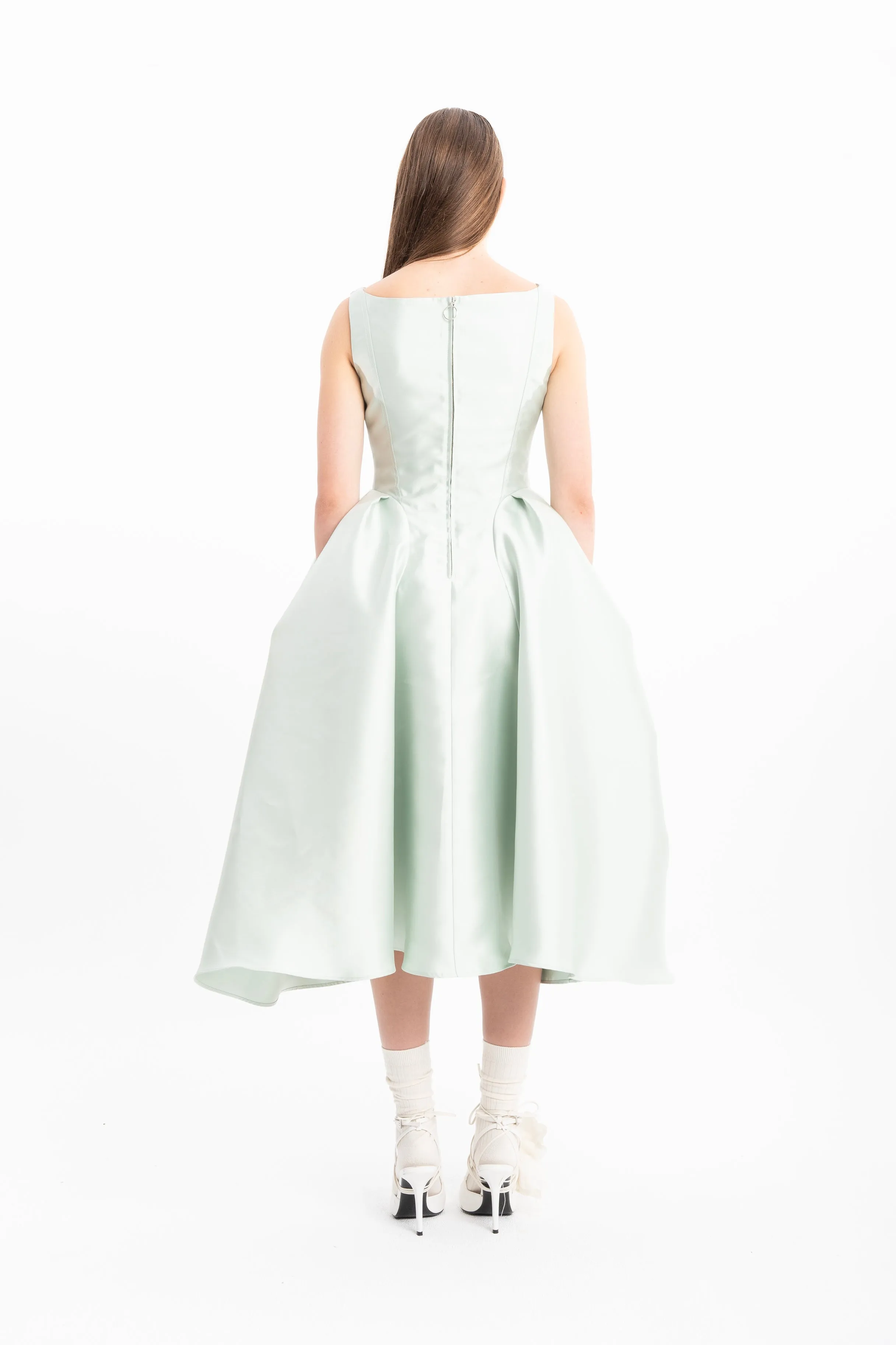 LIGHT GREEN CORSET STYLE MIDI DRESS WITH PUFF HIPS sold by Marques ’ Almeida product image thumbnail 2