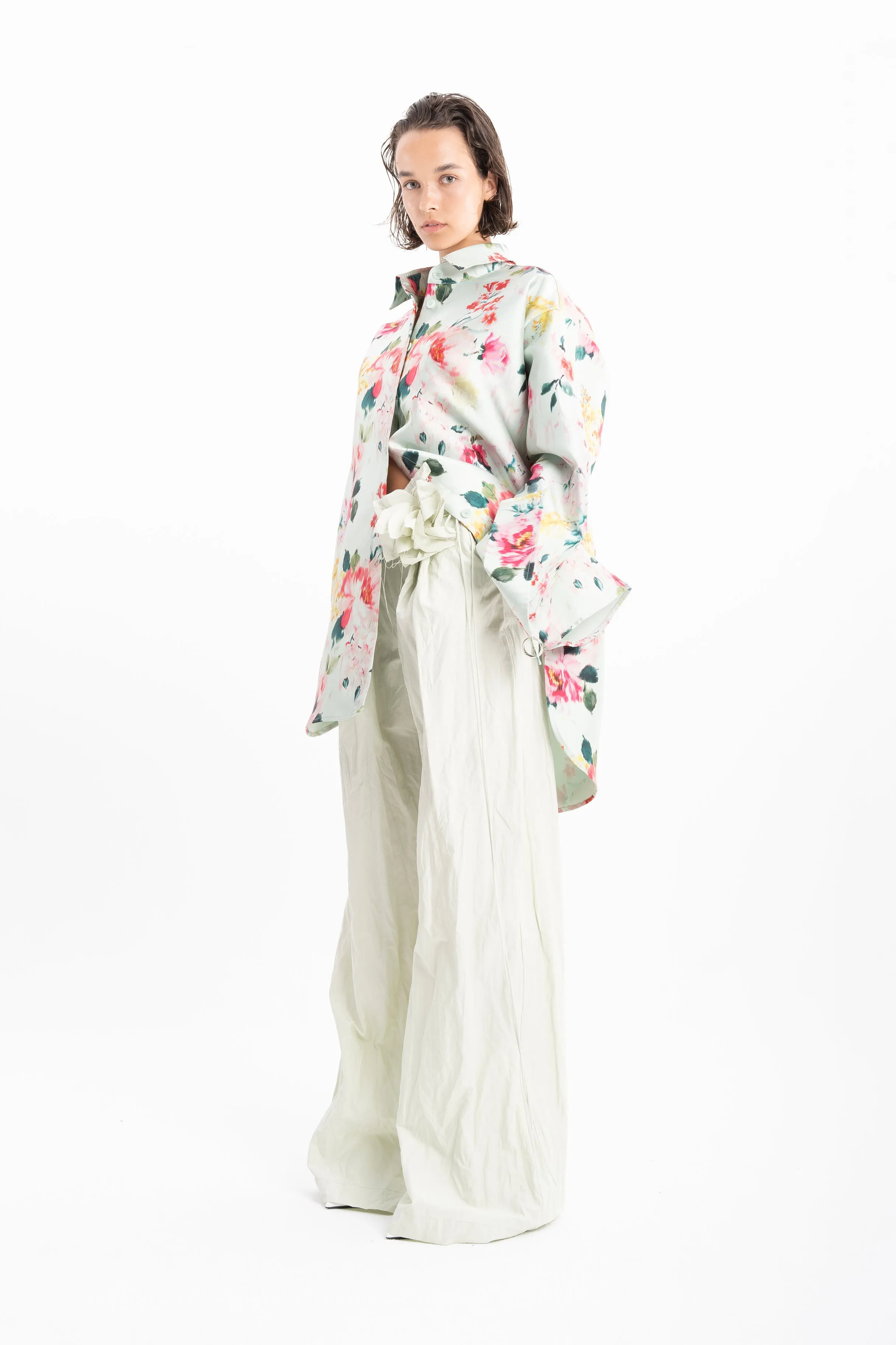LIGHT GREEN PRINTED HEAVY SATIN OVERSIZE SHIRT sold by Marques ’ Almeida product image thumbnail 4