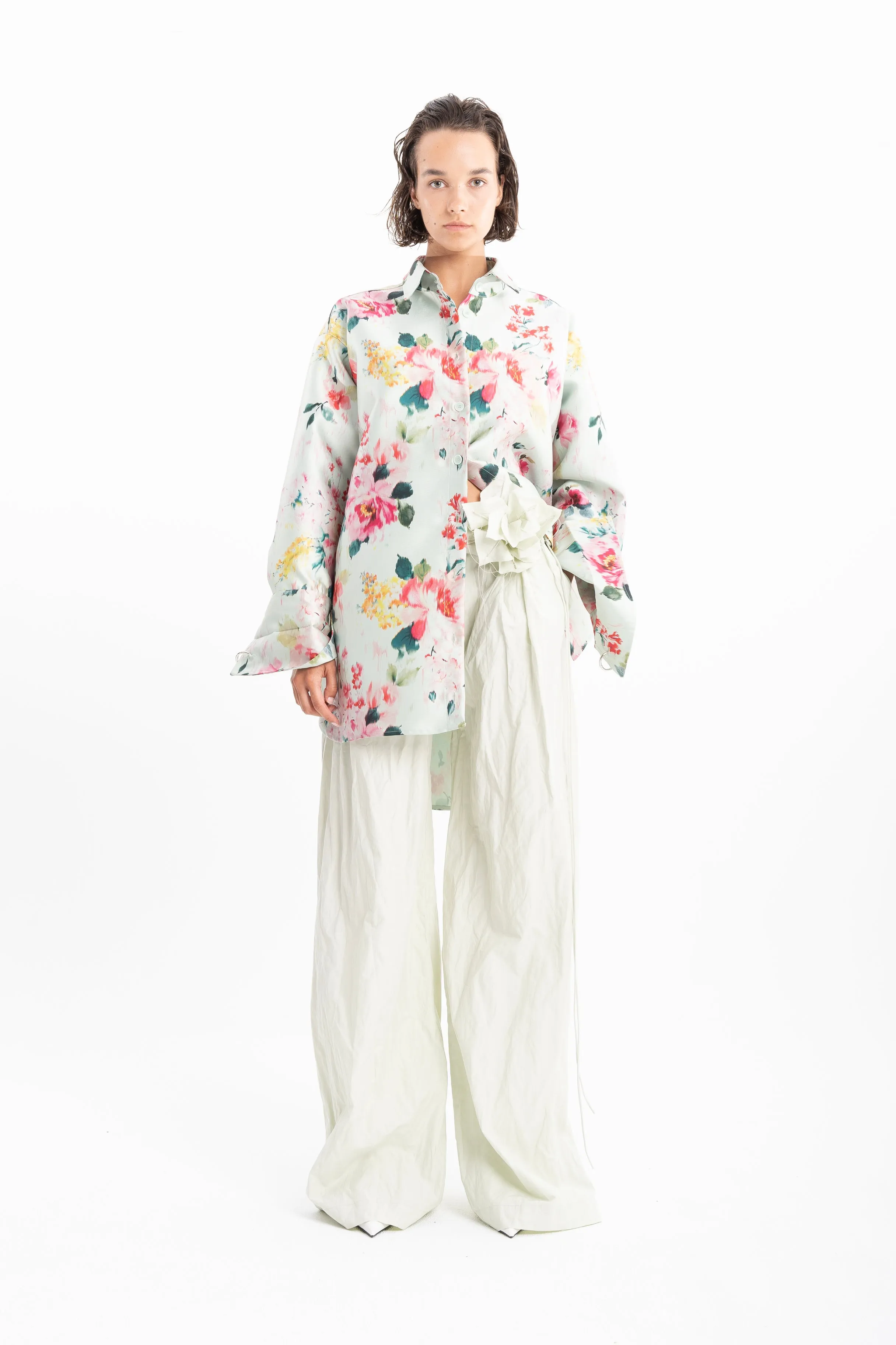 LIGHT GREEN PRINTED HEAVY SATIN OVERSIZE SHIRT sold by Marques ’ Almeida product image thumbnail 3