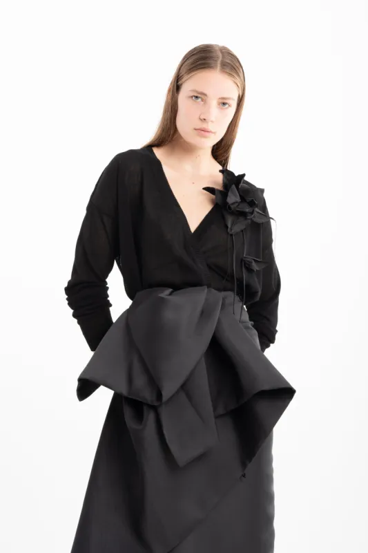 BLACK KNIT CARDIGAN WITH FLOWER EMBELISHMENT sold by Marques ’ Almeida