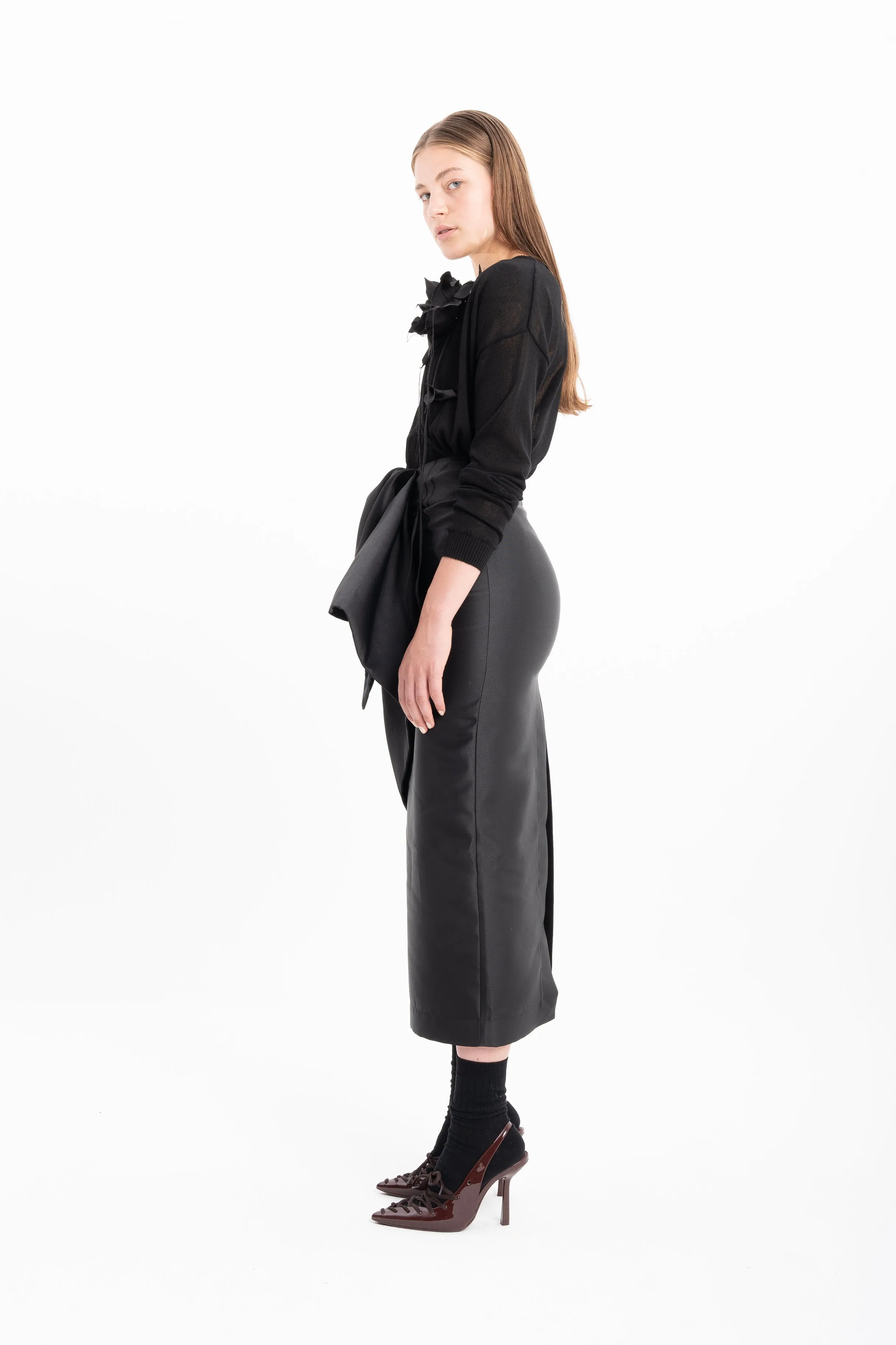 BLACK PENCIL SKIRT WITH SIDE AND FRONT DRAPE sold by Marques ’ Almeida product image thumbnail 4