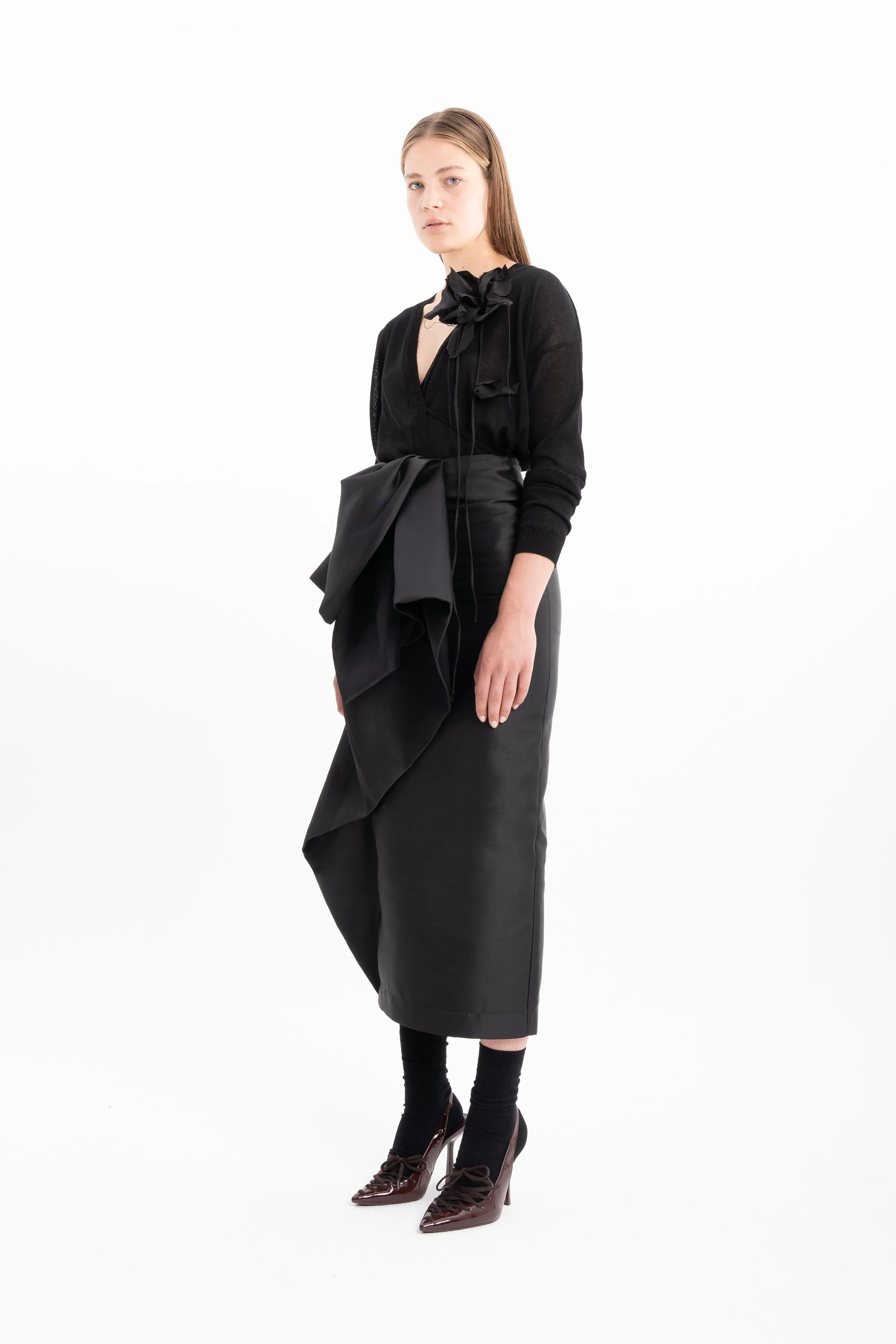 BLACK PENCIL SKIRT WITH SIDE AND FRONT DRAPE sold by Marques ’ Almeida product image thumbnail 3
