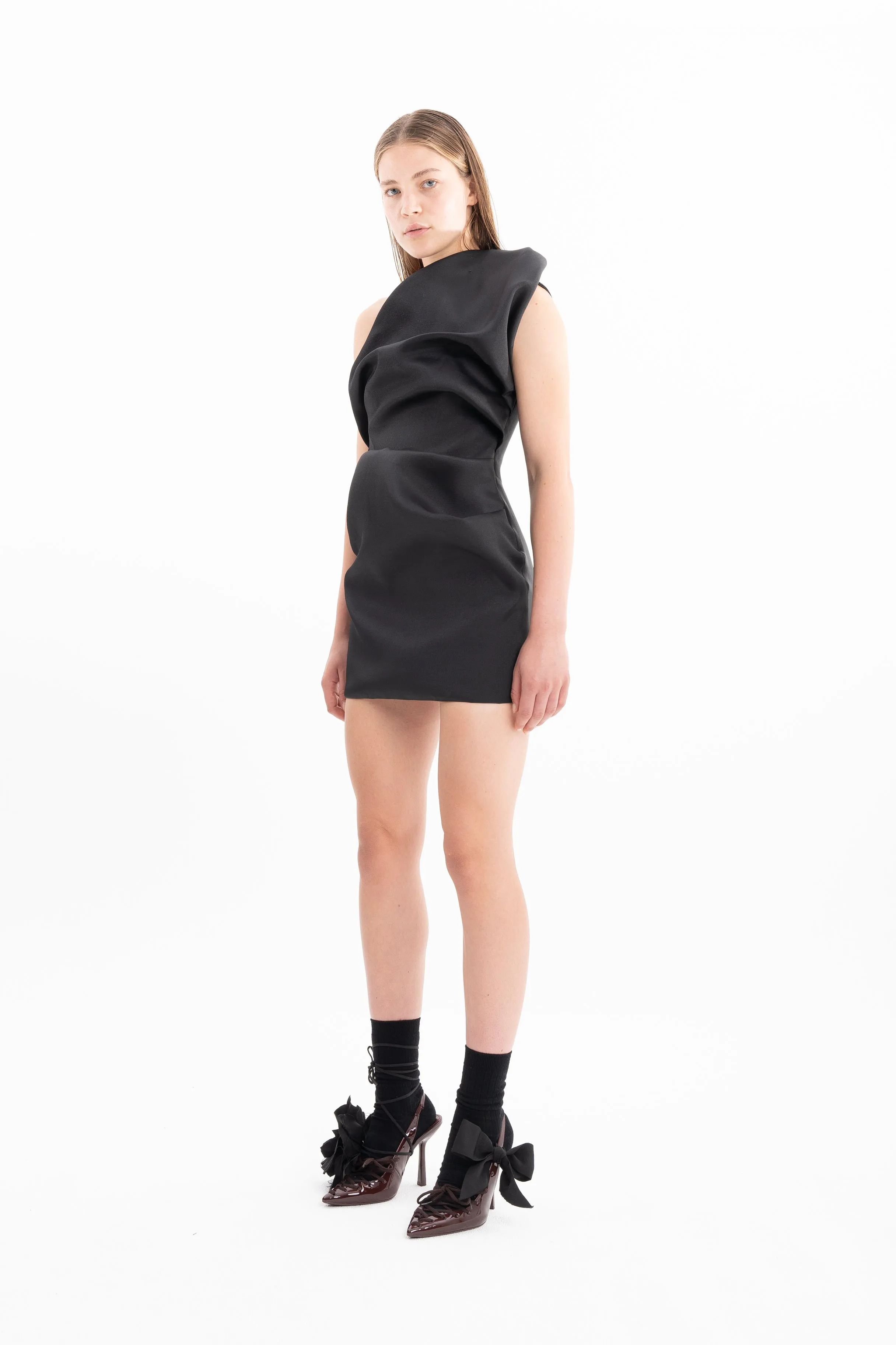 BLACK SLEEVELESS FITTED DRAPED MINI DRESS sold by Marques ’ Almeida product image thumbnail 3