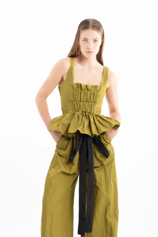 KHAKI WRINKLED COTTON GATHERED TOP made by Marques ’ Almeida