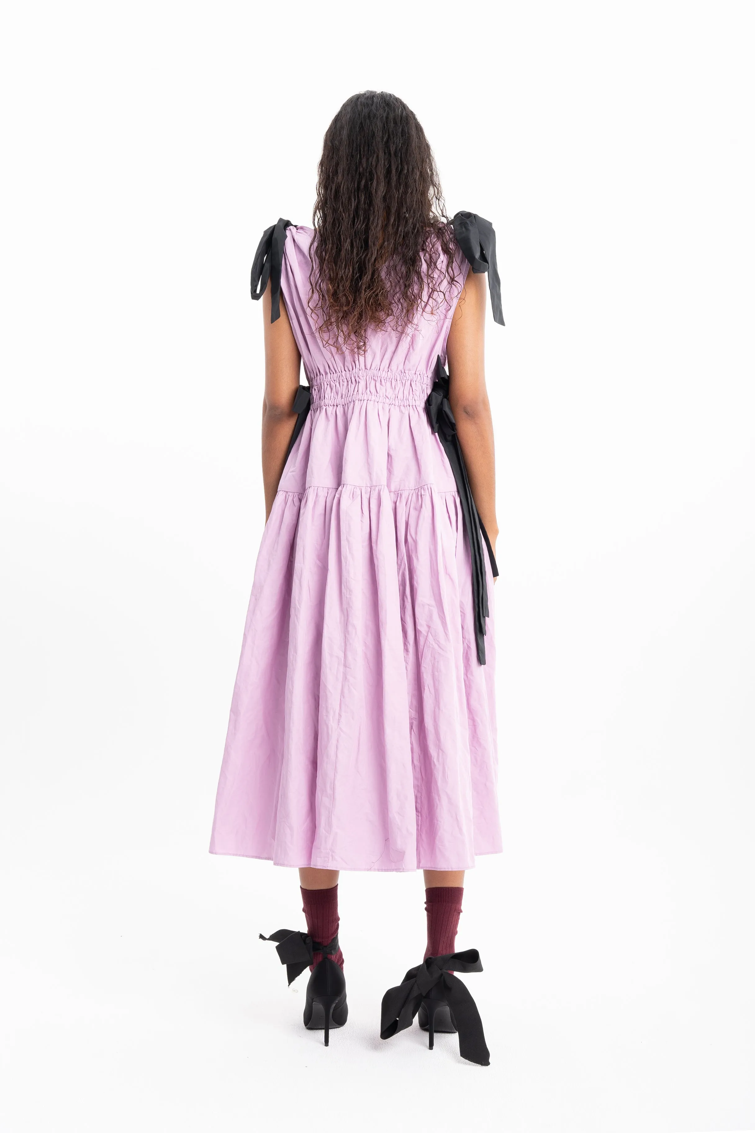 LILAC WRINKLED COTTON GATHERED V NECK DRESS sold by Marques ’ Almeida product image thumbnail 2