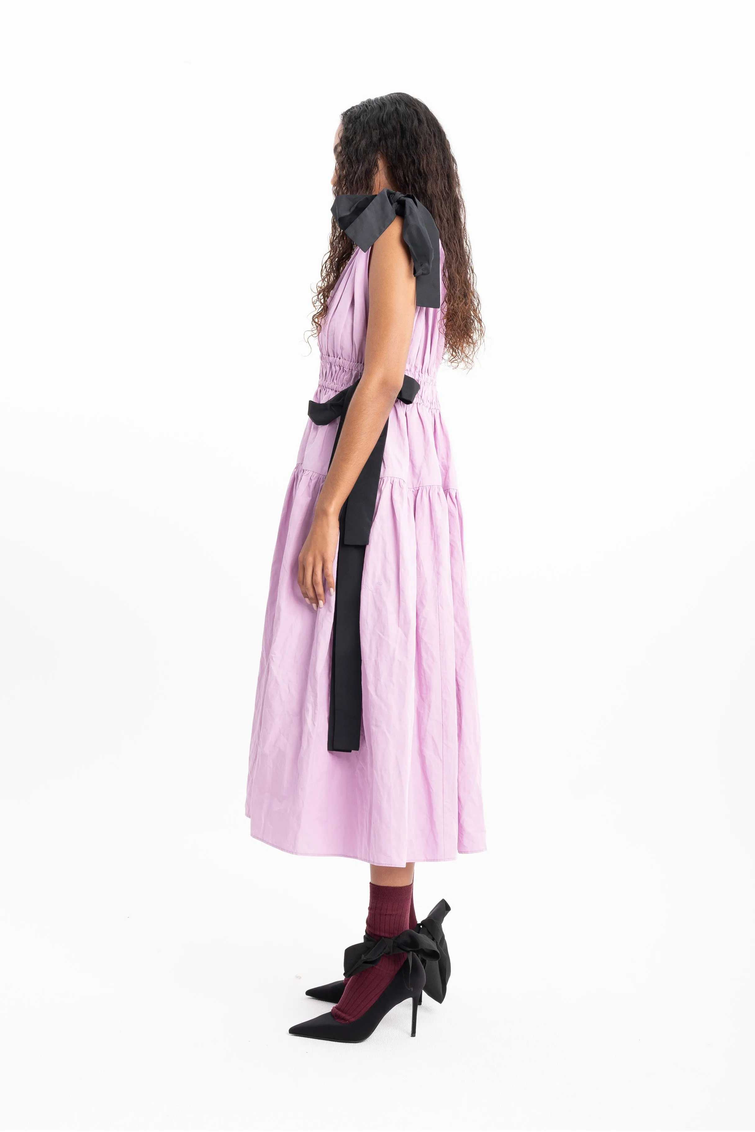 LILAC WRINKLED COTTON GATHERED V NECK DRESS sold by Marques ’ Almeida product image thumbnail 4