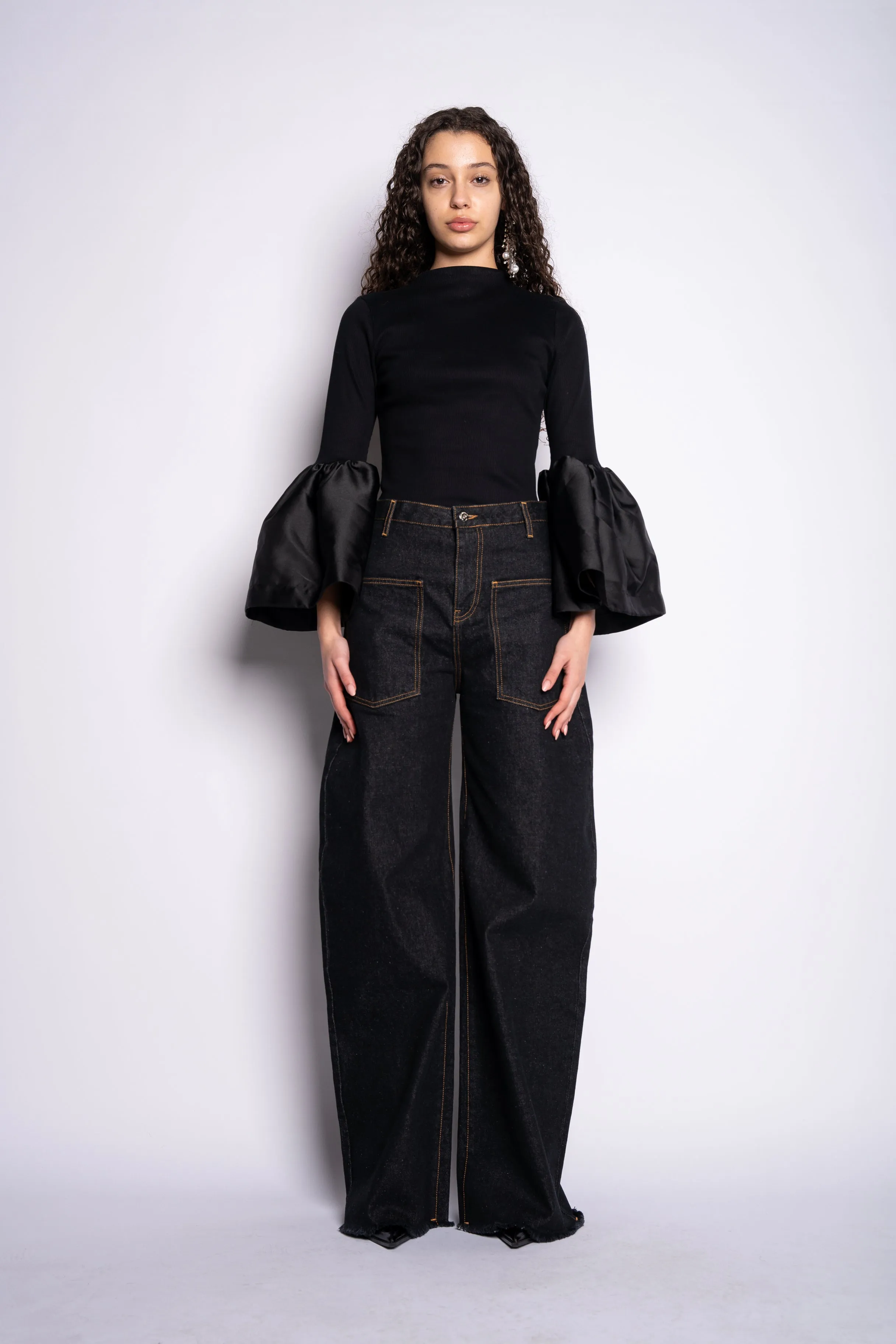BLACK DENIM PATCH POCKET BOYFRIEND JEANS sold by Marques ’ Almeida