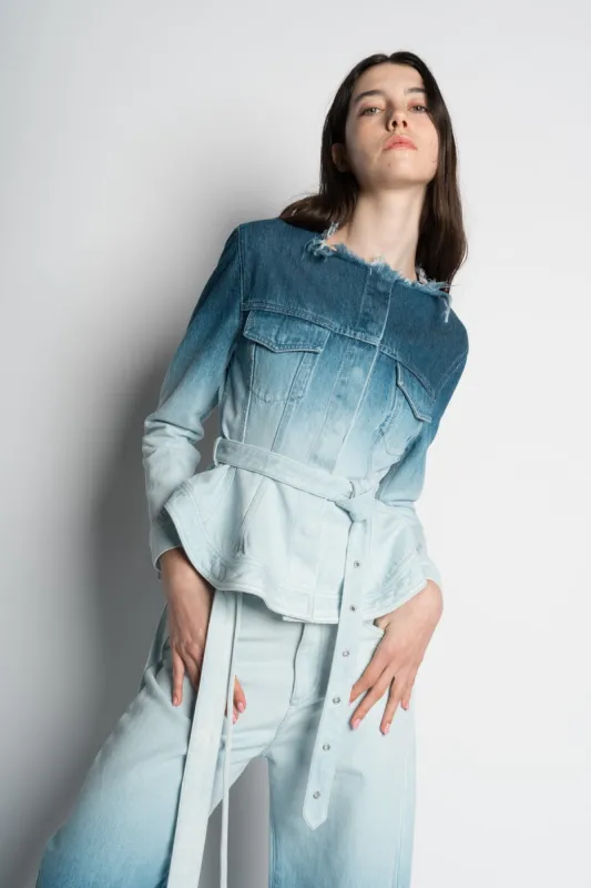 OMBRE DENIM BLUE BELTED JACKET made by Marques ’ Almeida