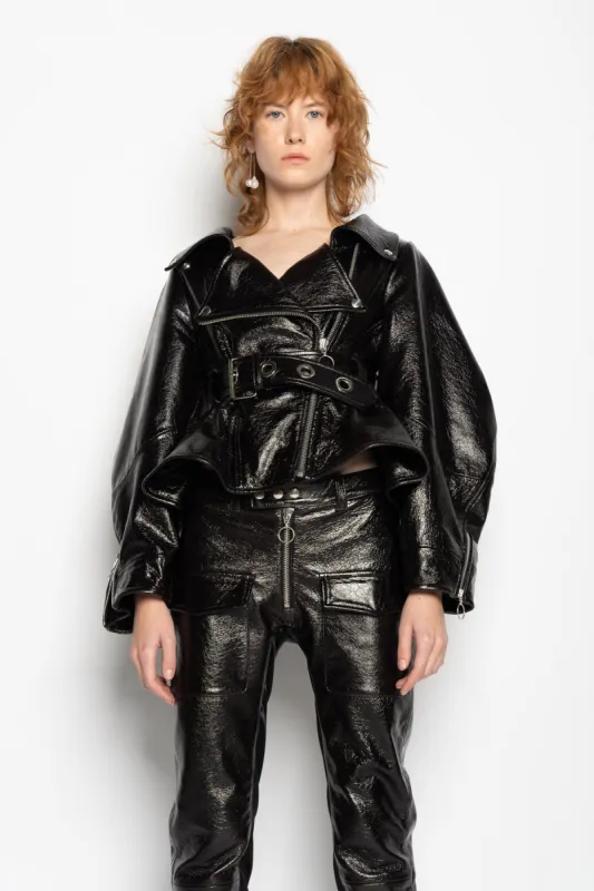 BLACK POINTY NECK LEATHER JACKET sold by Marques ’ Almeida
