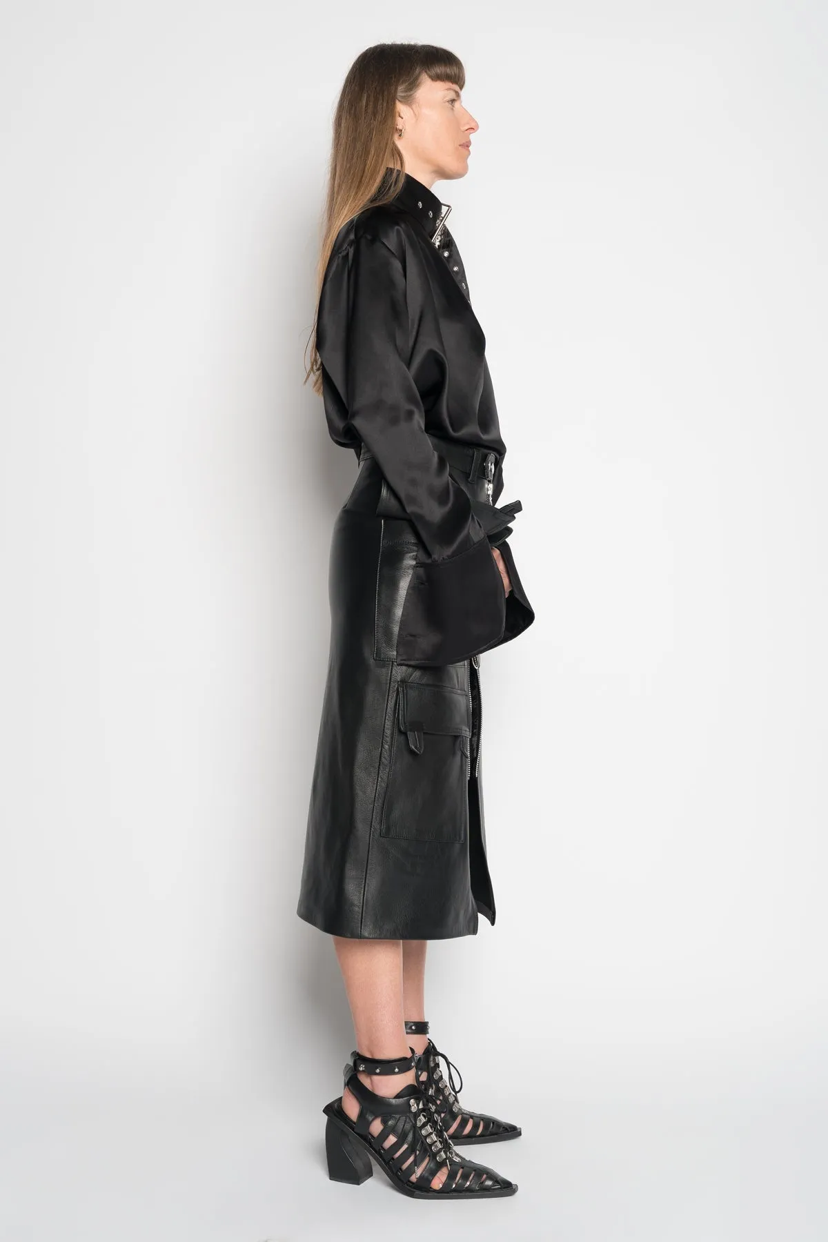 BLACK MIDI LEATHER SKIRT sold by Marques ’ Almeida product image thumbnail 3