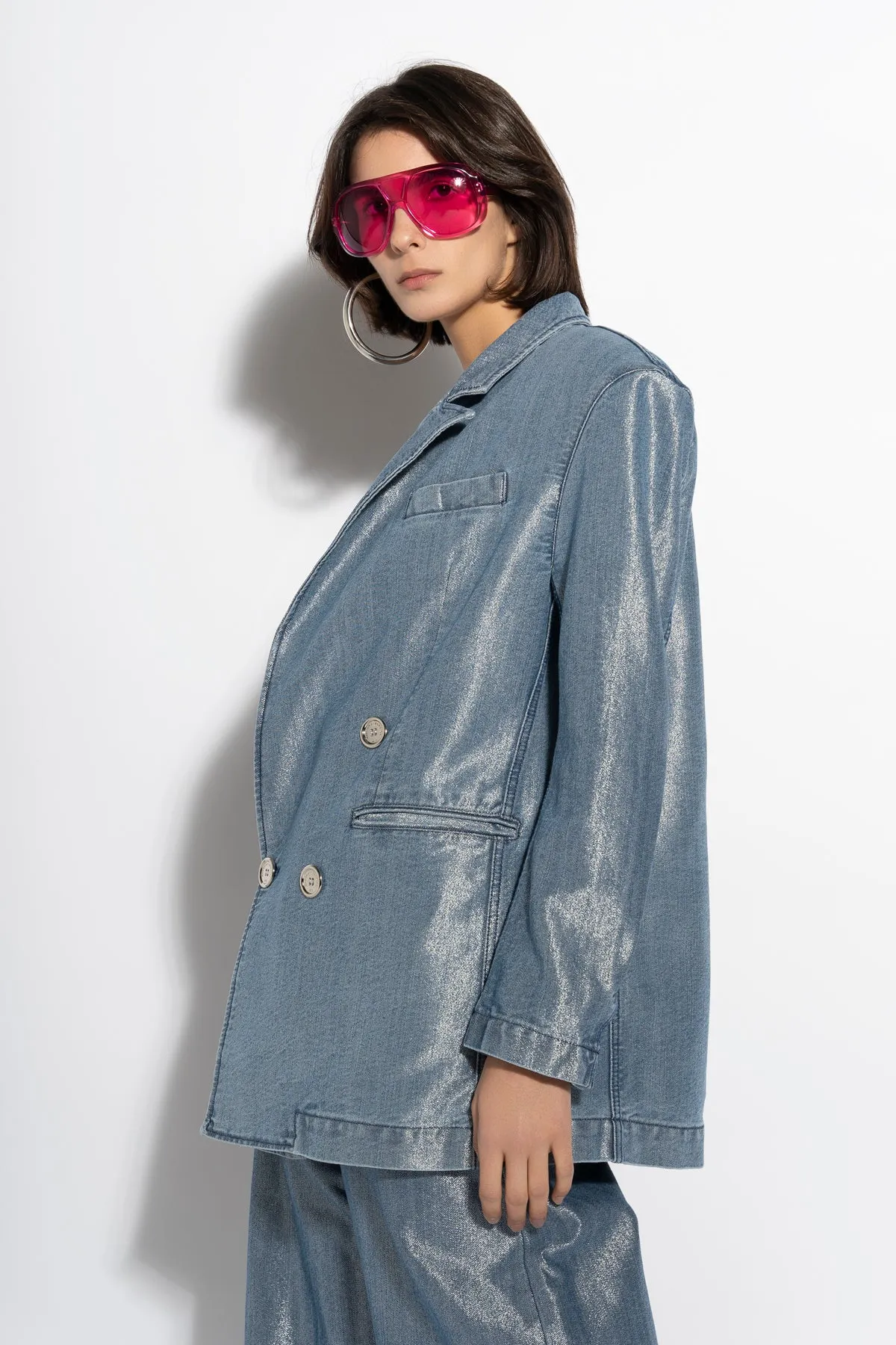 BLUE LUREX OVERSIZED BLAZER sold by Marques ’ Almeida product image thumbnail 3