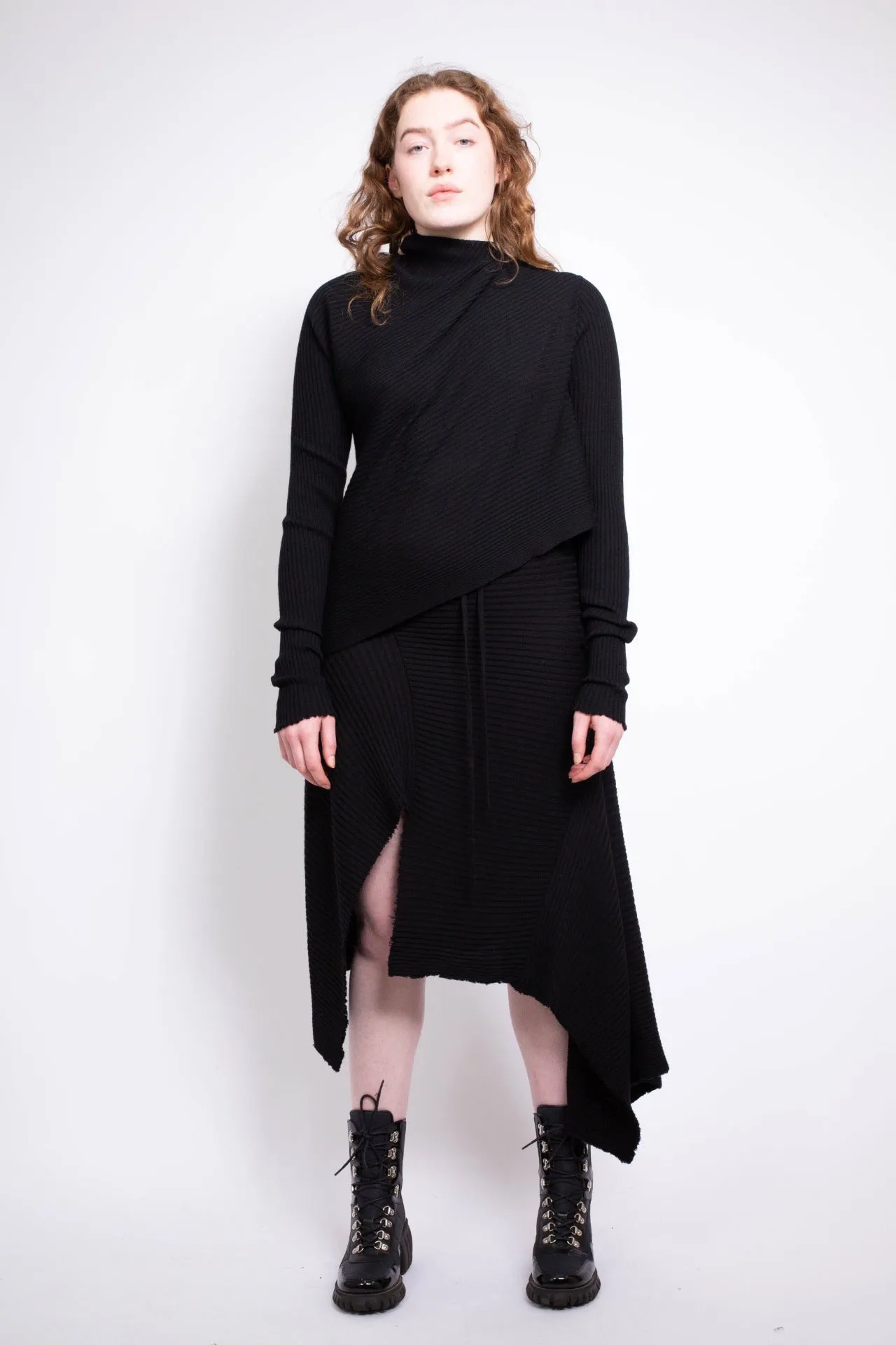 BLACK DRAPED MERINO KNIT SKIRT sold by Marques ’ Almeida