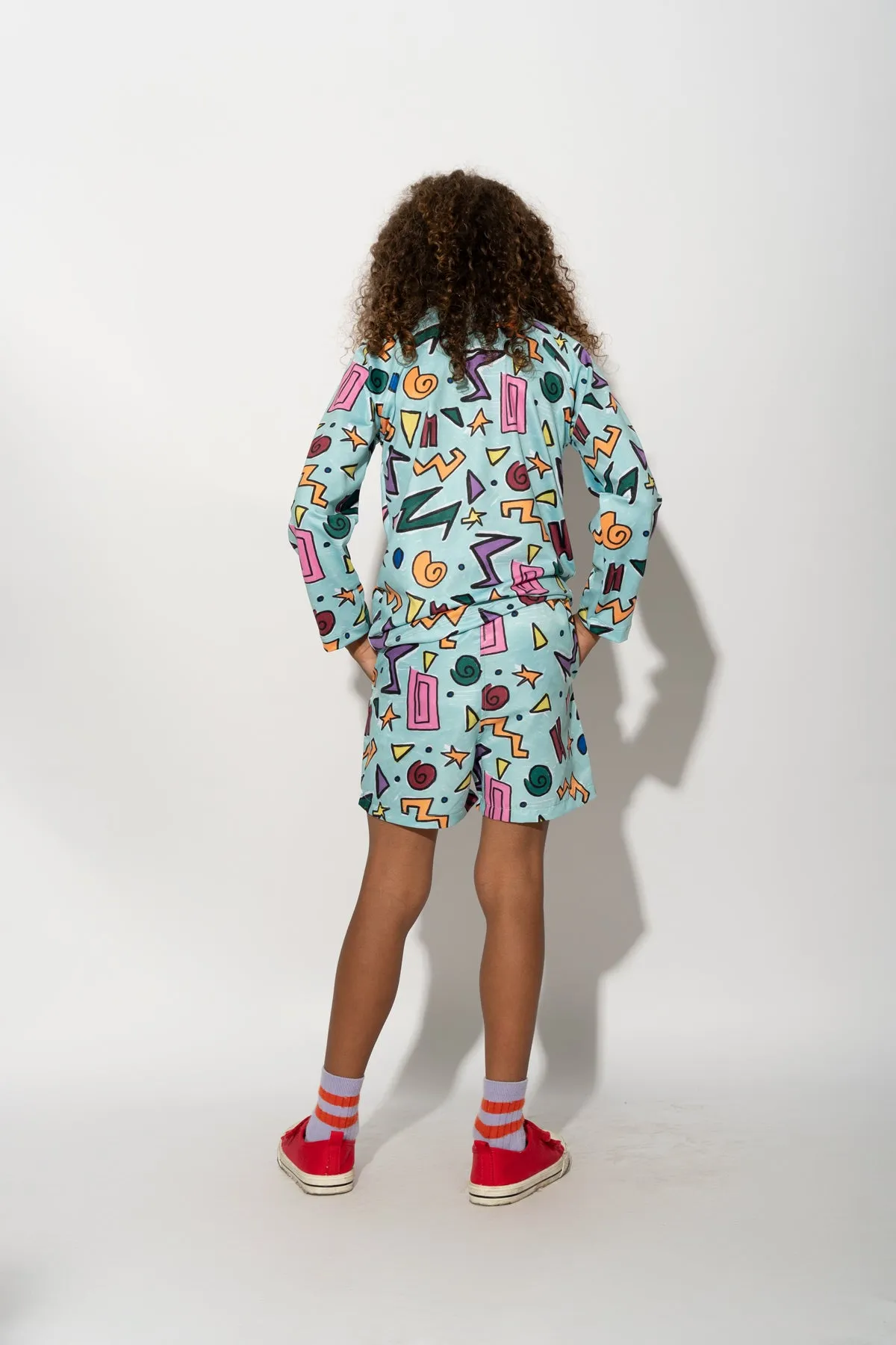 TURQUOISE SQUIGGLE PRINT LONG SLEEVE SWIM TOP sold by Marques ’ Almeida product image thumbnail 3