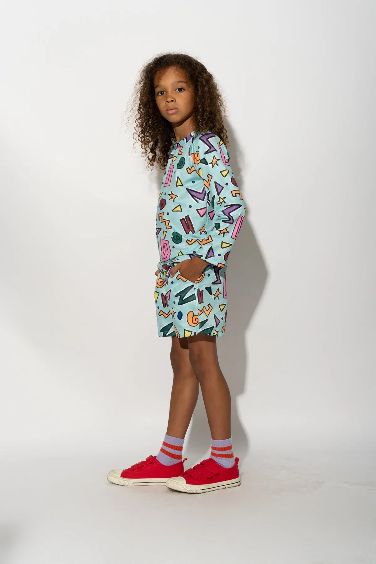 TURQUOISE SQUIGGLE PRINT LONG SLEEVE SWIM TOP sold by Marques ’ Almeida product image thumbnail 4