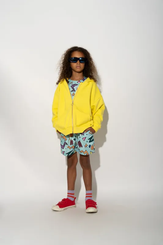 TURQUOISE SQUIGGLE PRINT SWIM SHORT made by Marques ’ Almeida