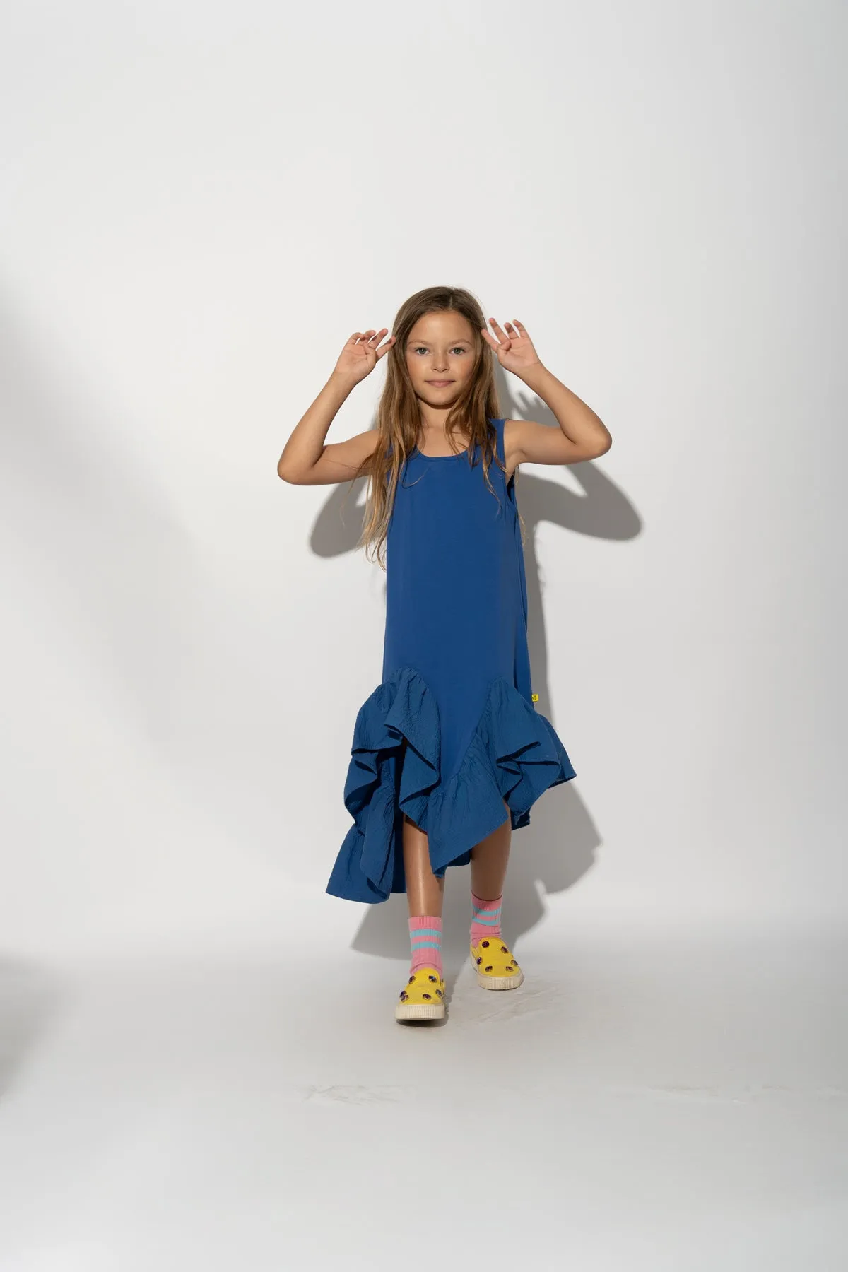 NAVY SLEEVELESS FLOUNCE DRESS sold by Marques ’ Almeida
