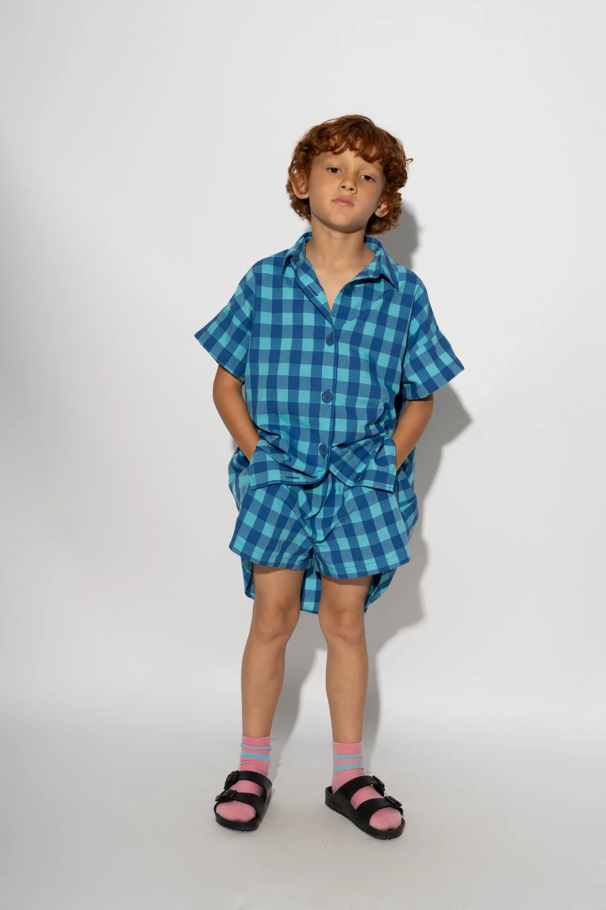 BLUE GINGHAM BOXER SHORTS sold by Marques ’ Almeida