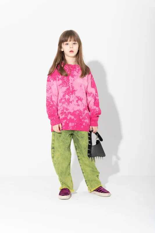 FUSCHIA AND LIGHT PINK SPLATTERED FLEECE CREW NECK sold by Marques ’ Almeida