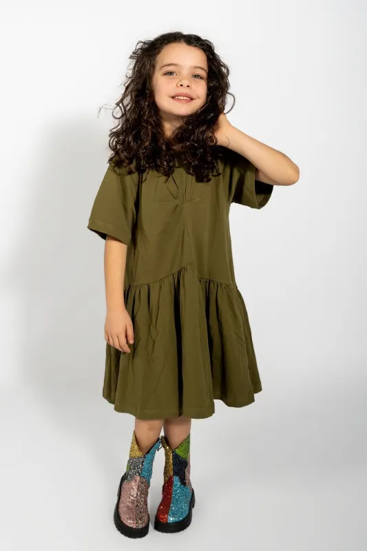 KHAKI GATHERED JERSEY T-SHIRT DRESS sold by Marques ’ Almeida