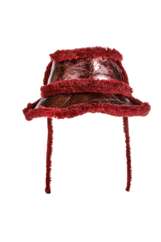 BURGUNDY SHINY LEATHER BUCKET HAT sold by Marques ’ Almeida