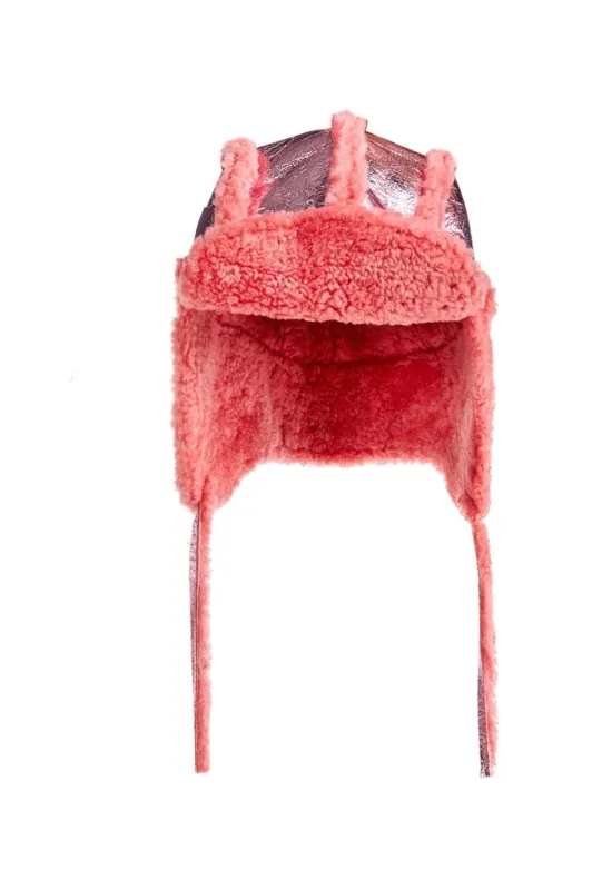 PINK SHINY LEATHER EAR COVER HAT sold by Marques ’ Almeida