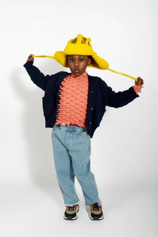 YELLOW SHINY LEATHER EAR COVER HAT sold by Marques ’ Almeida