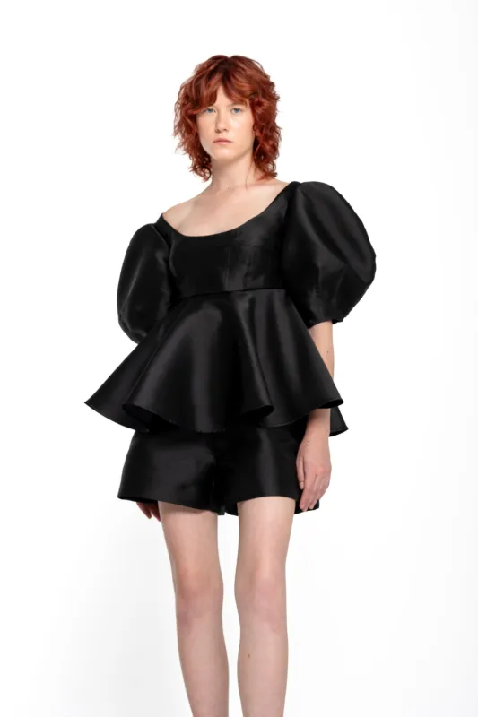 BLACK MIKADO TOP WITH PEPLUM AND BALLON SLEEVES sold by Marques ’ Almeida