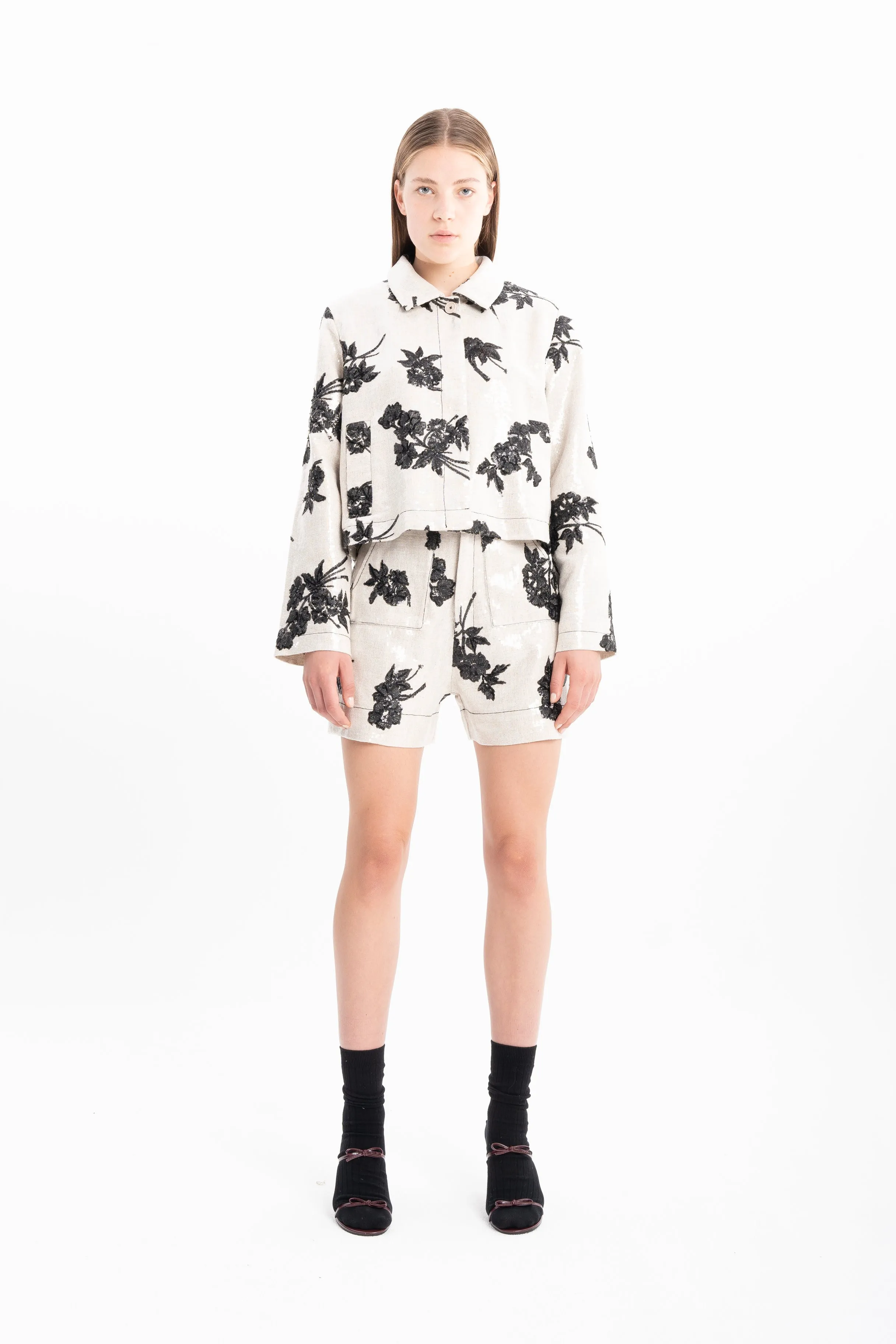 BEIGE SEQUIN CROPPED JACKET sold by Marques ’ Almeida product image thumbnail 5