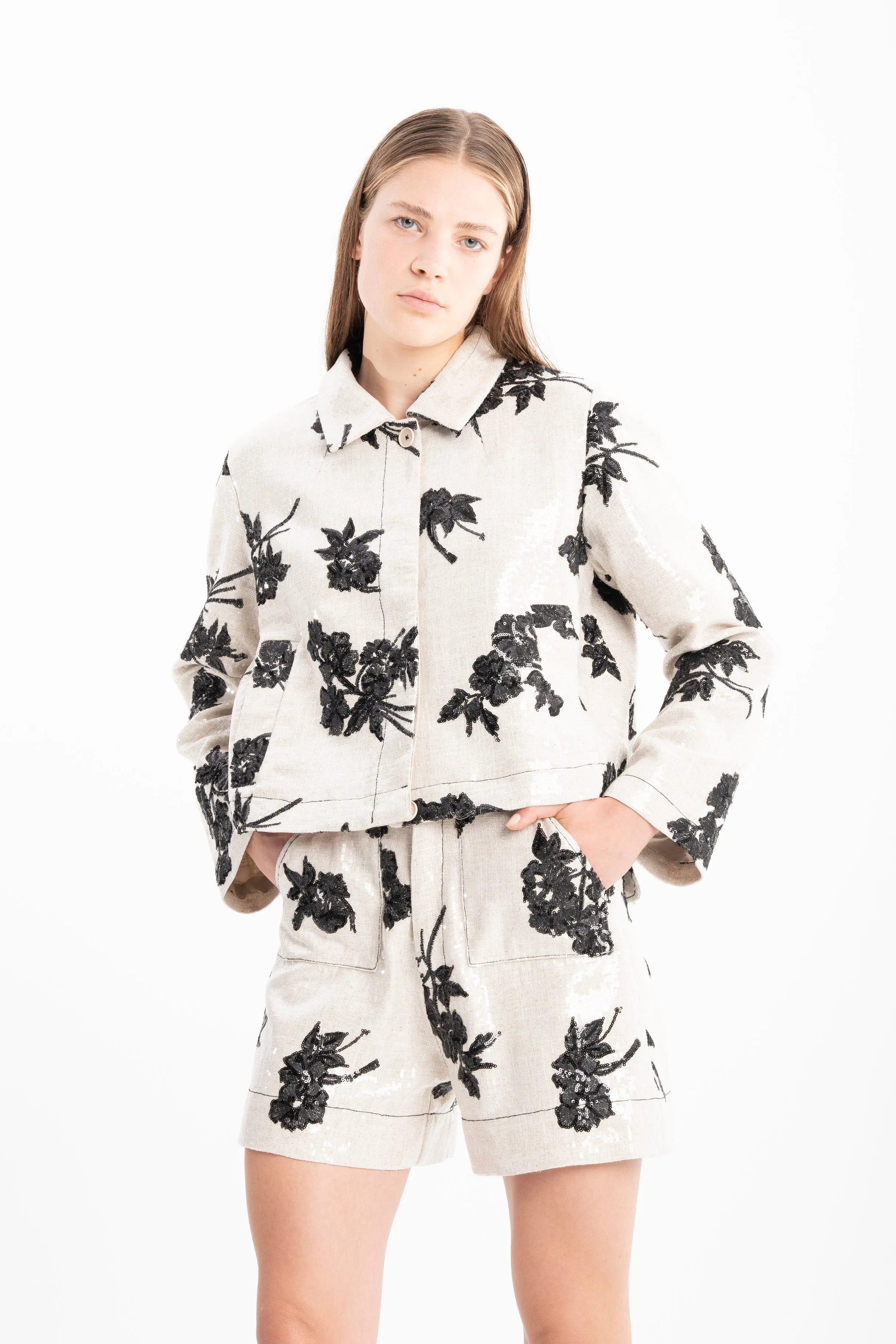 BEIGE SEQUIN CROPPED JACKET sold by Marques ’ Almeida