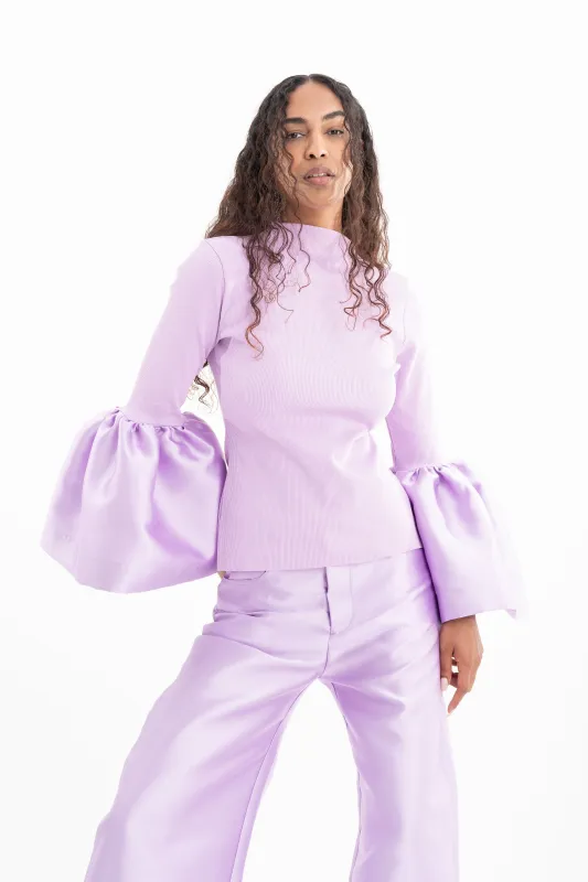 LILAC RIB JERSEY TURTLENECK PUFF SLEEVE TOP made by Marques ’ Almeida