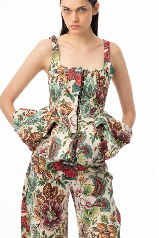 WHITE BROCADE CORSET WITH FRONT HOOK & EYE CLOSURE sold by Marques ’ Almeida