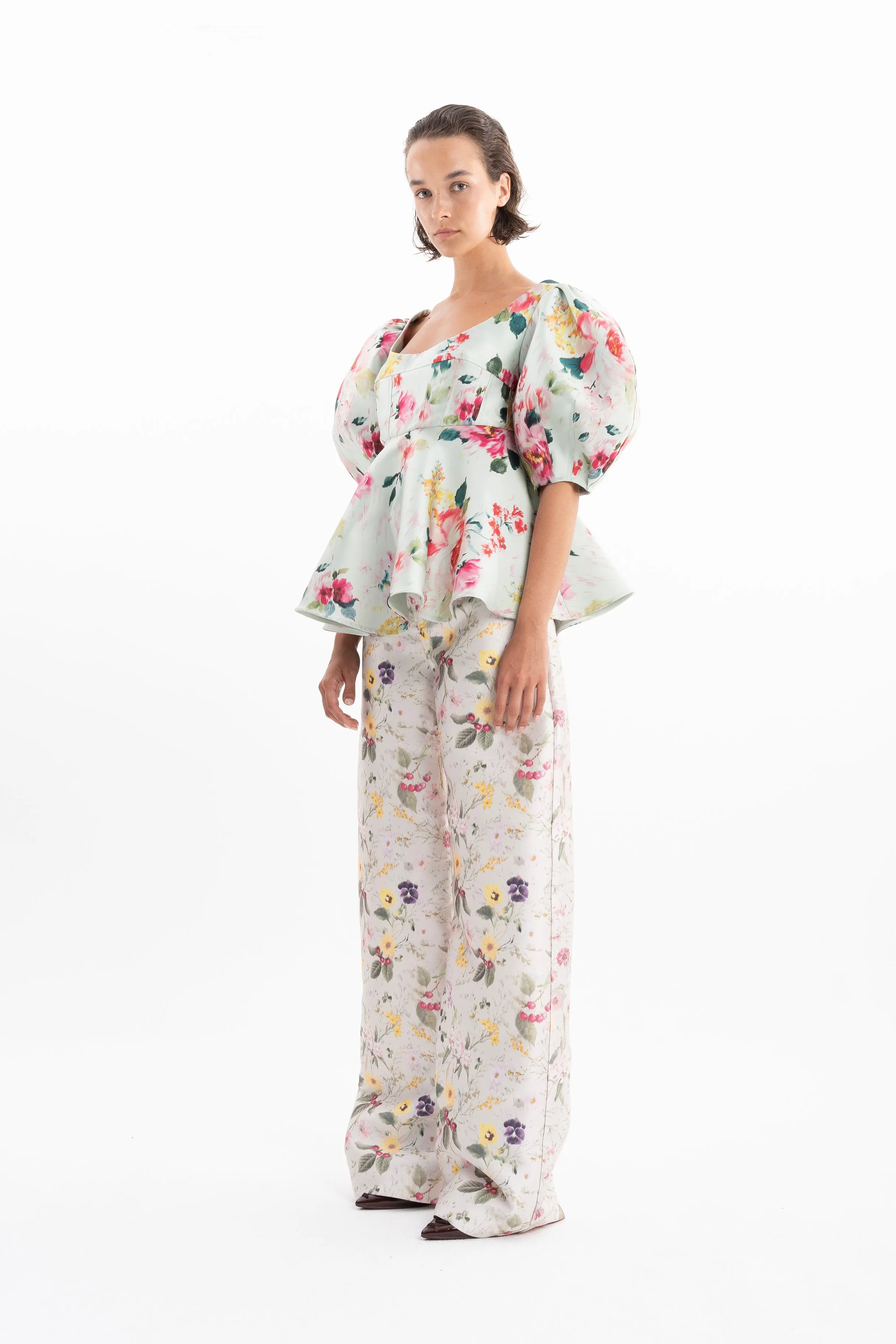 LIGHT GREEN PRINTED MIKADO ROUND SLEEVE TOP sold by Marques ’ Almeida product image thumbnail 3