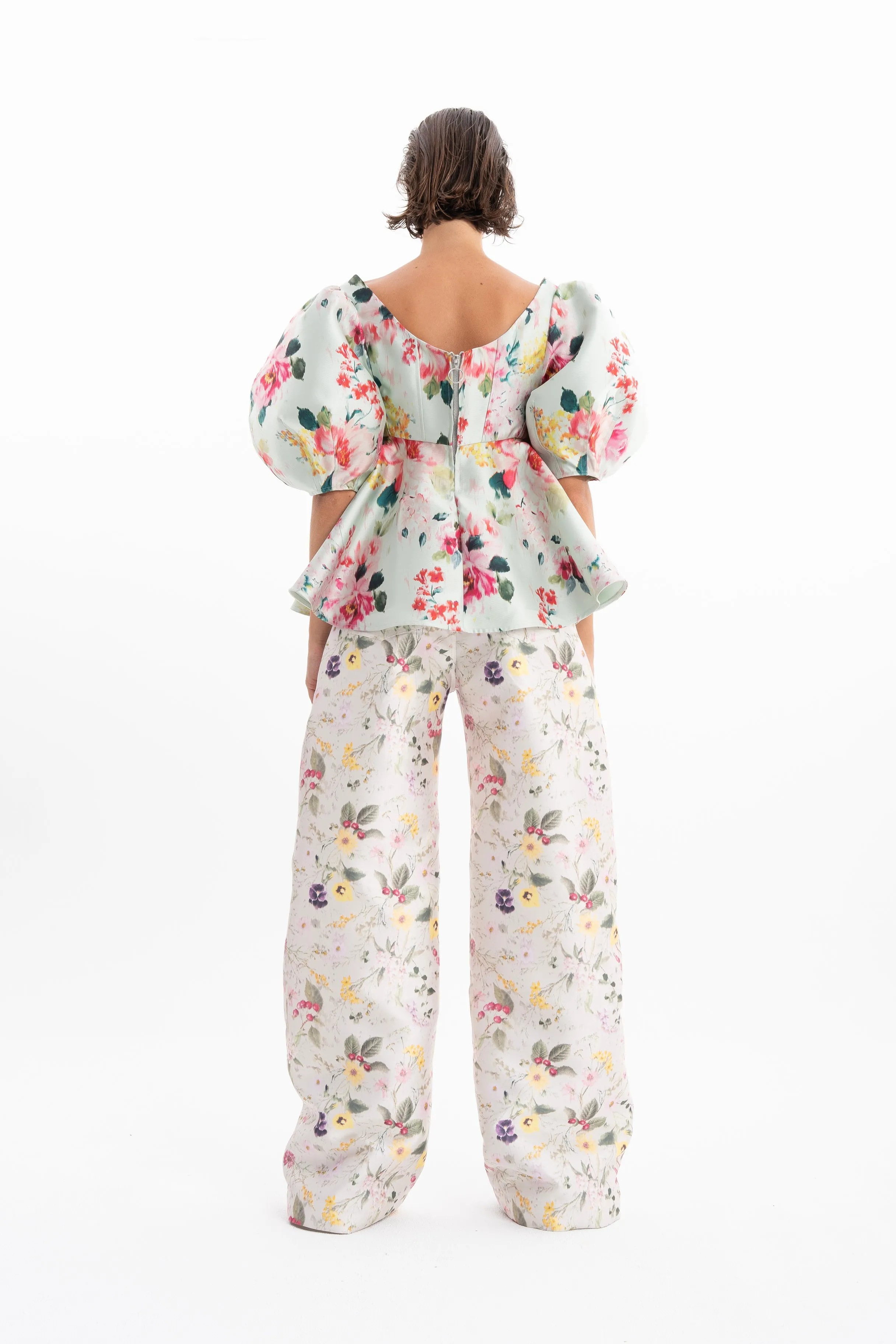 LIGHT GREEN PRINTED MIKADO ROUND SLEEVE TOP sold by Marques ’ Almeida product image thumbnail 2