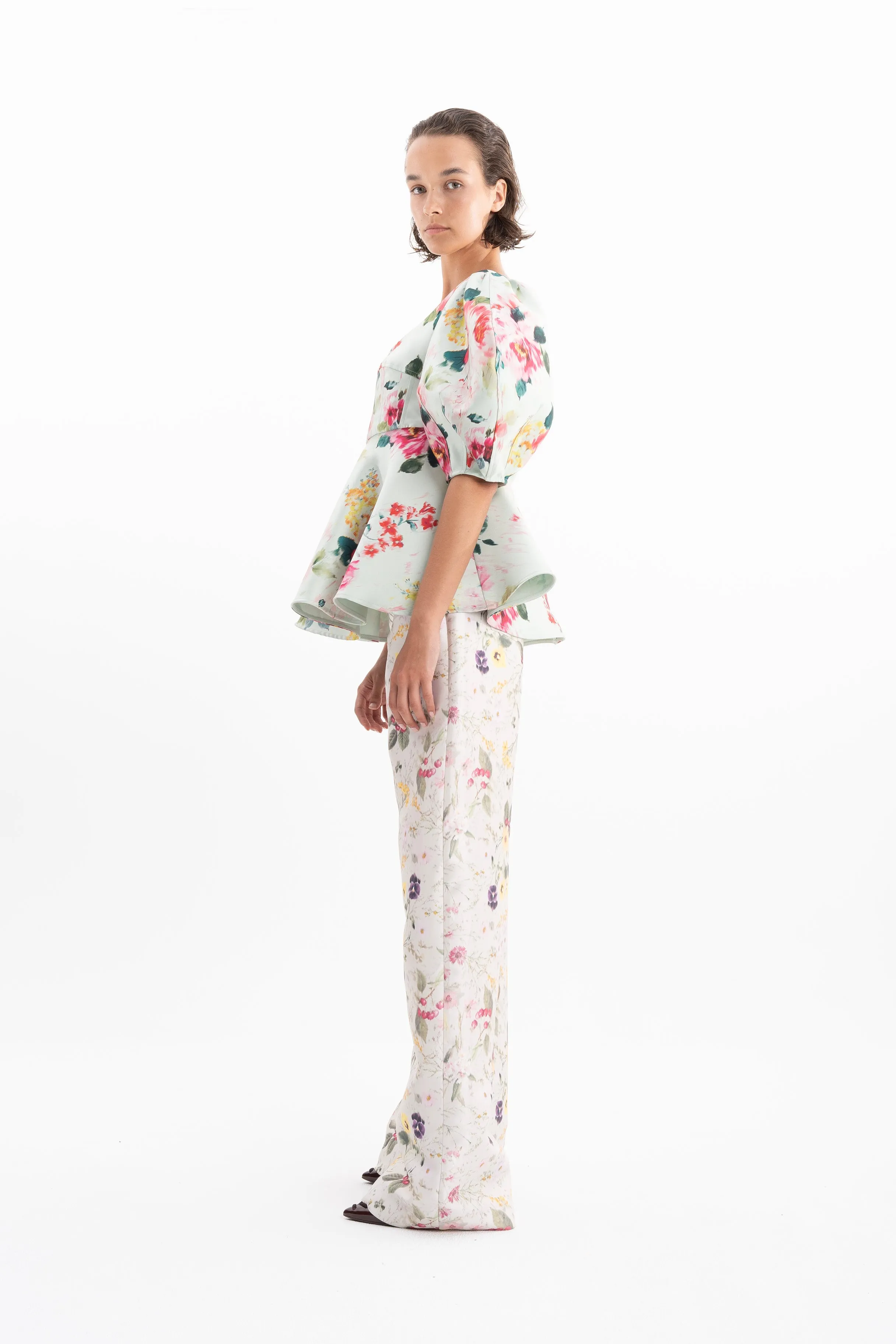 LIGHT GREEN PRINTED MIKADO ROUND SLEEVE TOP sold by Marques ’ Almeida product image thumbnail 4