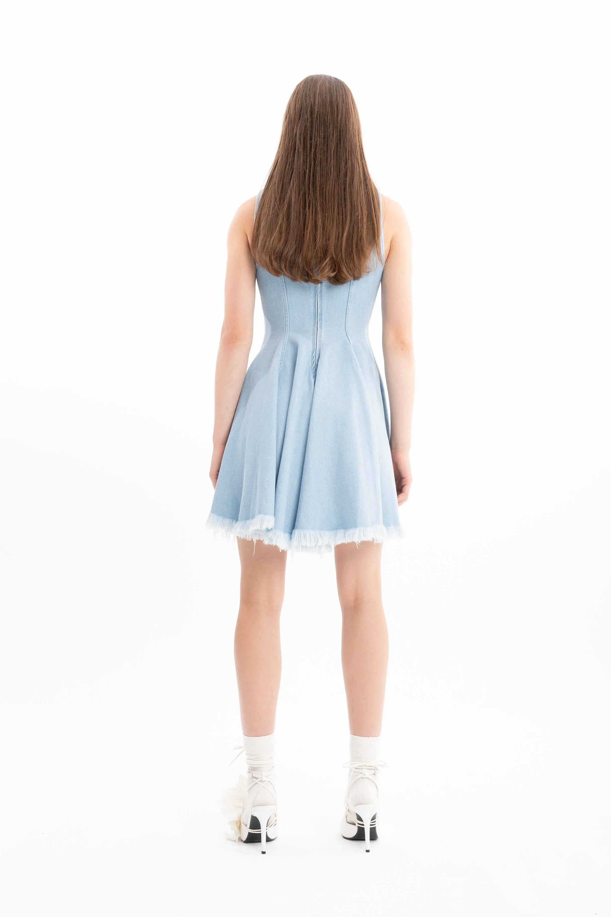 LIGHT BLUE DENIM RACER SHAPE FLOUNCE MINI DRESS sold by Marques ’ Almeida product image thumbnail 3