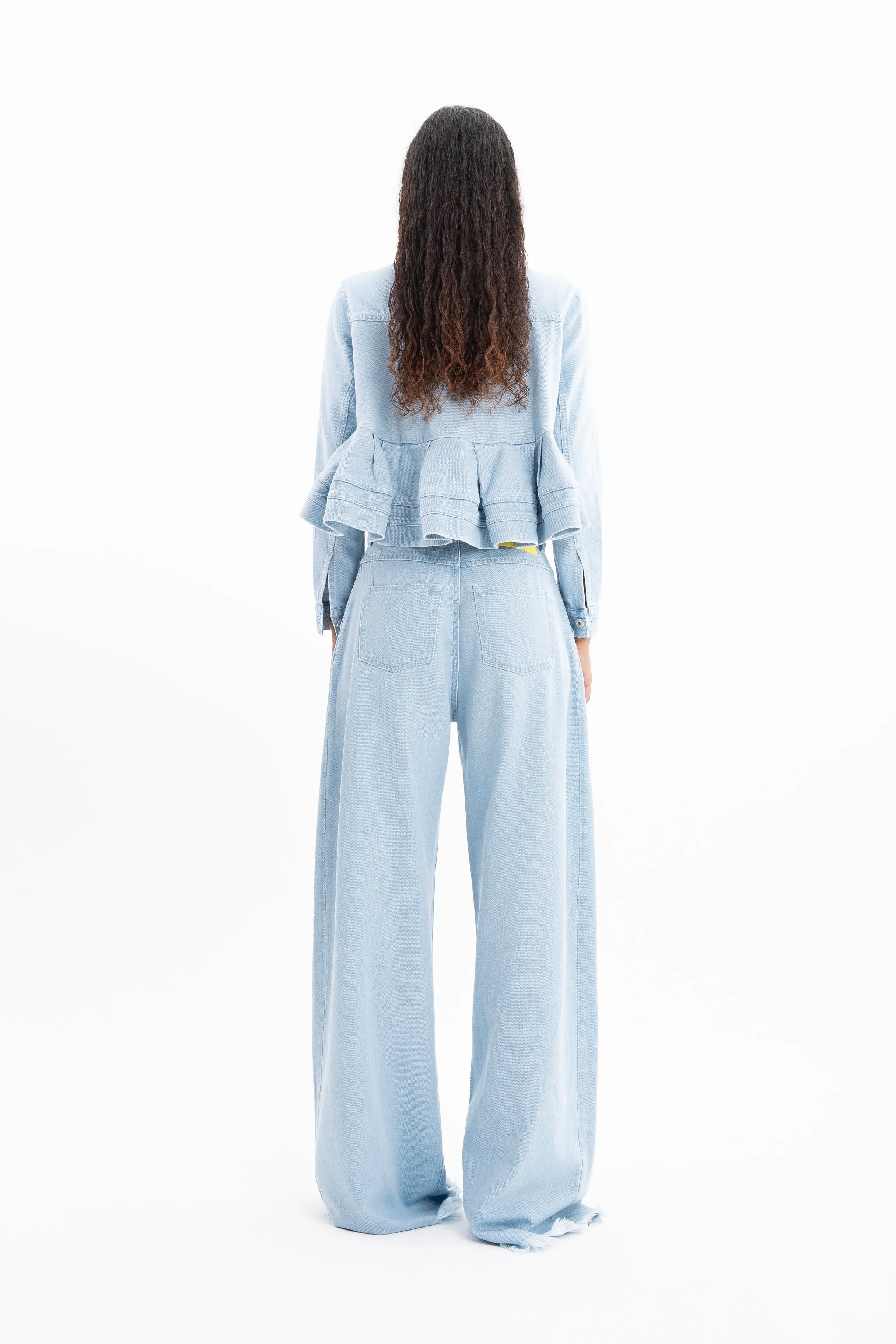 LIGHT BLUE DENIM CROPPED FLOUNCE JACKET sold by Marques ’ Almeida product image thumbnail 3
