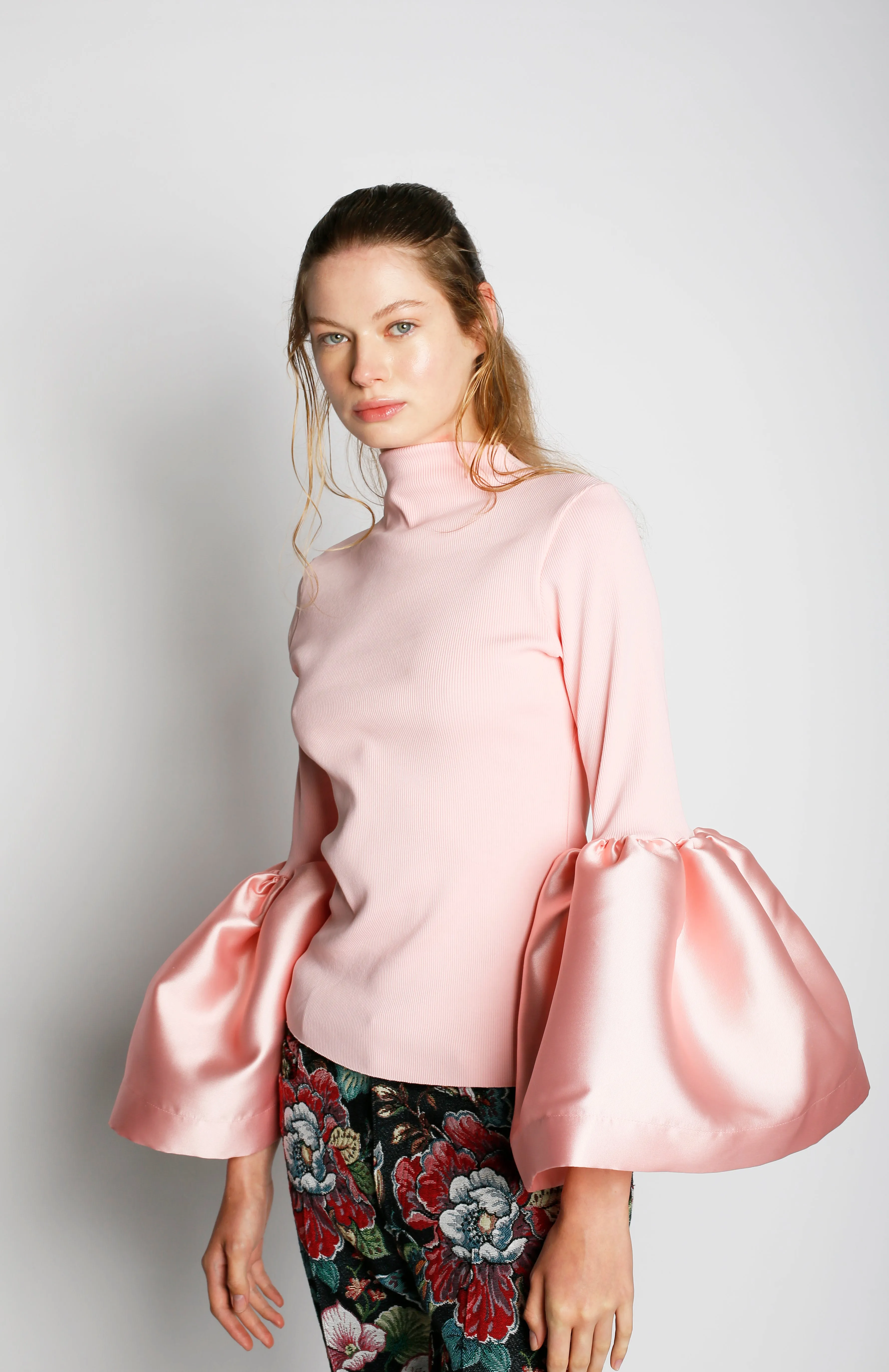 PINK RIB JERSEY TURTLENECK PUFF SLEEVE TOP sold by Marques ’ Almeida