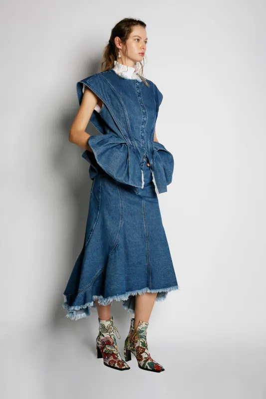 DENIM SWIRL SKIRT WITH EMBELLISHMENT BELT sold by Marques ’ Almeida