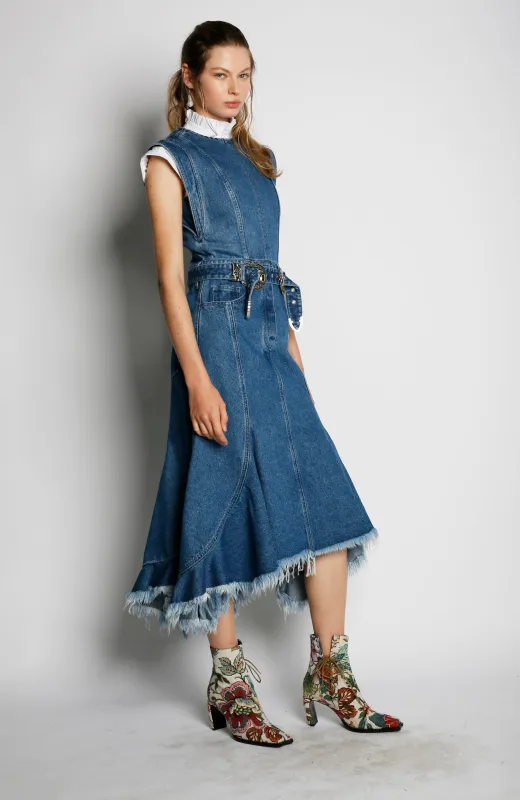 DENIM FITTED MIDI DRESS WITH SEAMS AND BELT sold by Marques ’ Almeida