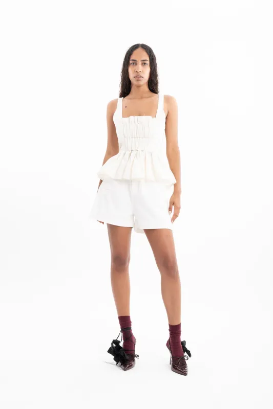 WHITE DENIM PATCH POCKETS SHORTS sold by Marques ’ Almeida