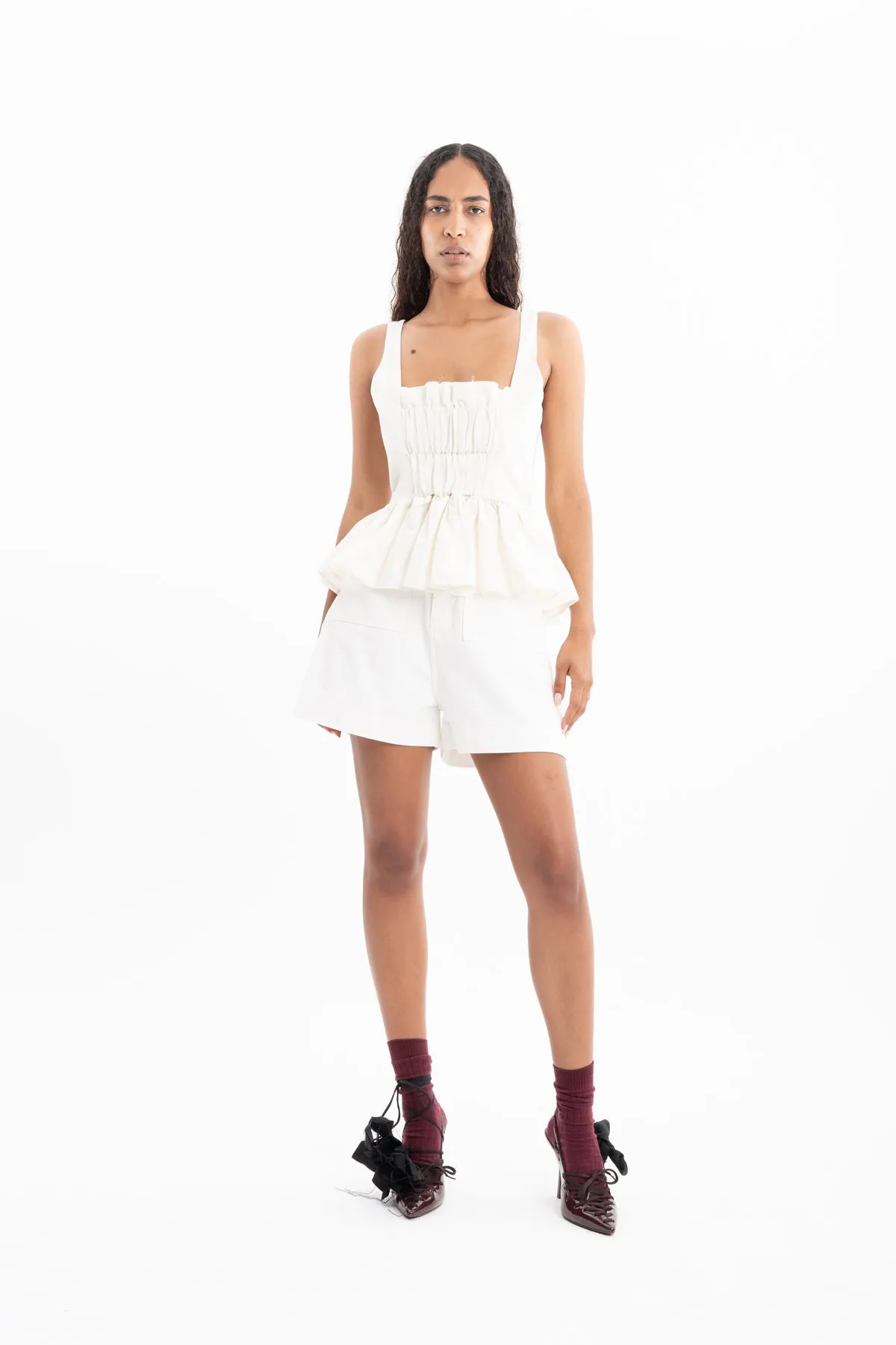 WHITE DENIM PATCH POCKETS SHORTS sold by Marques ’ Almeida