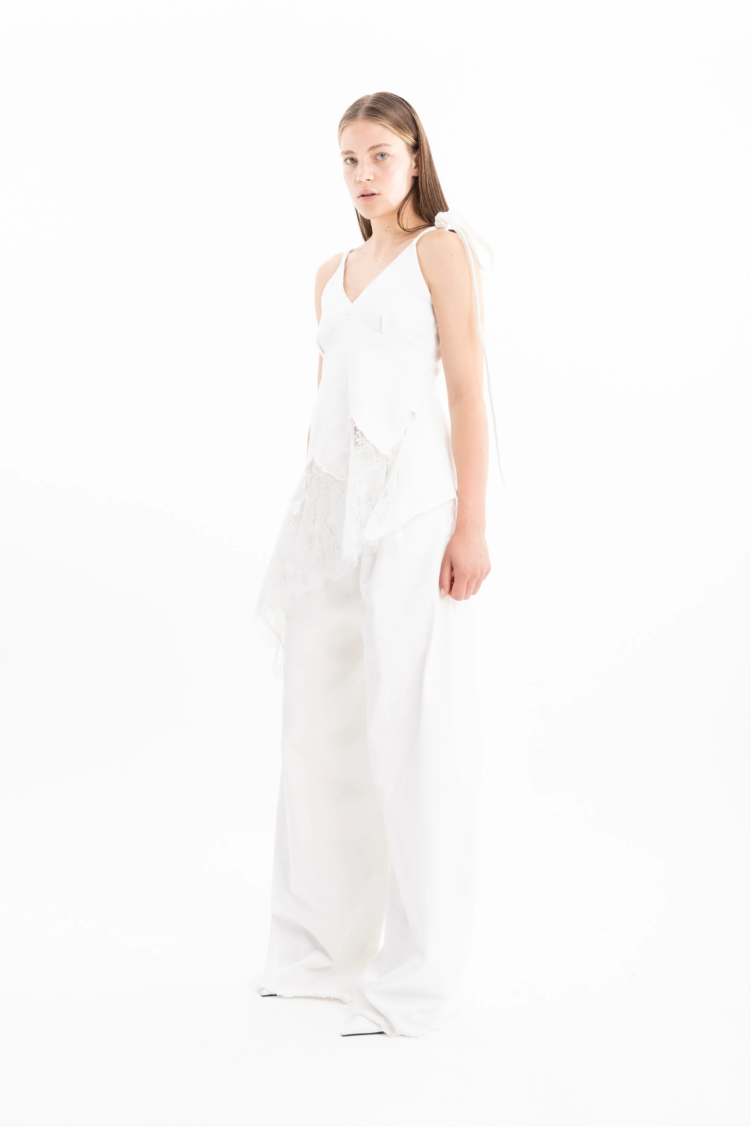 WHITE DENIM AND LACE STRAP TOP WITH ASYMMETRIC HEM sold by Marques ’ Almeida product image thumbnail 3