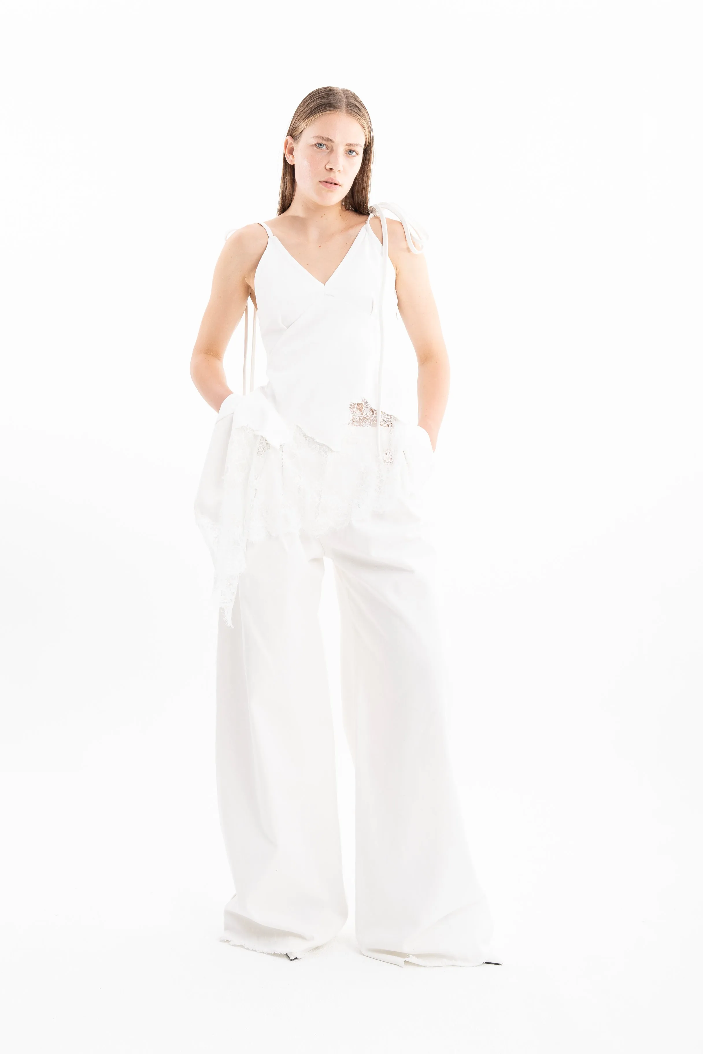 WHITE DENIM AND LACE STRAP TOP WITH ASYMMETRIC HEM sold by Marques ’ Almeida product image thumbnail 5