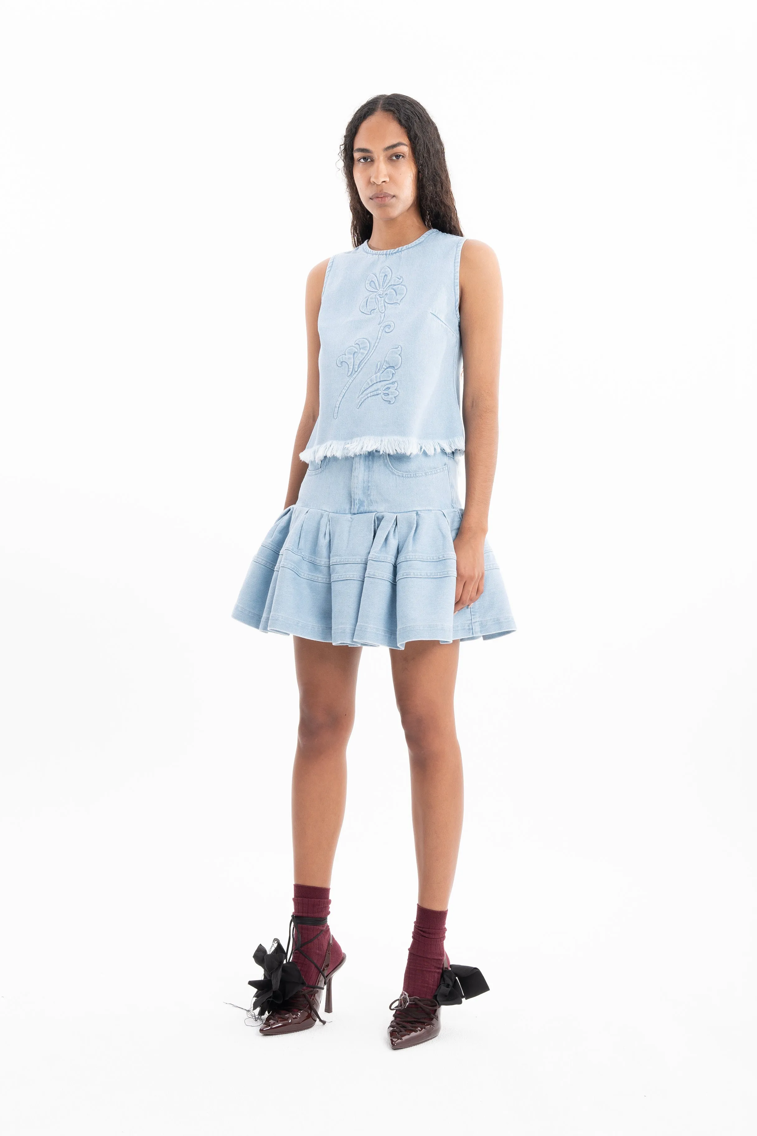 LIGHT BLUE DENIM FLOUNCE MINI SKORTS sold by Marques ’ Almeida product image thumbnail 4