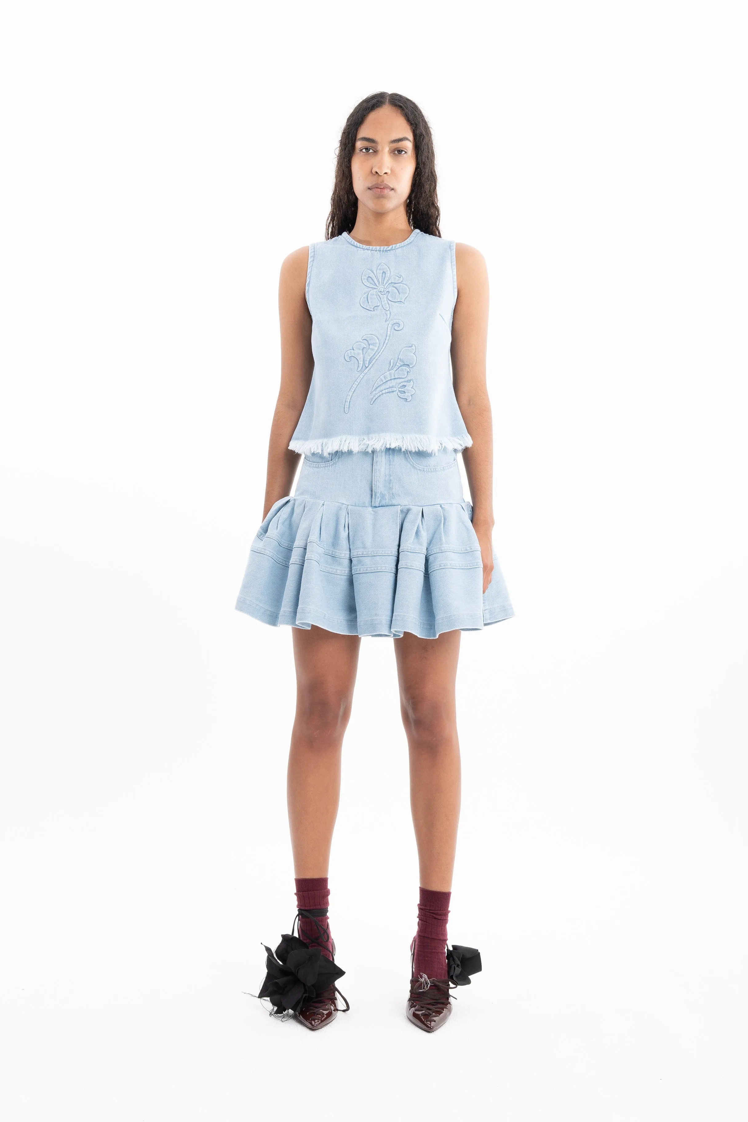 LIGHT BLUE DENIM FLOUNCE MINI SKORTS sold by Marques ’ Almeida product image thumbnail 3