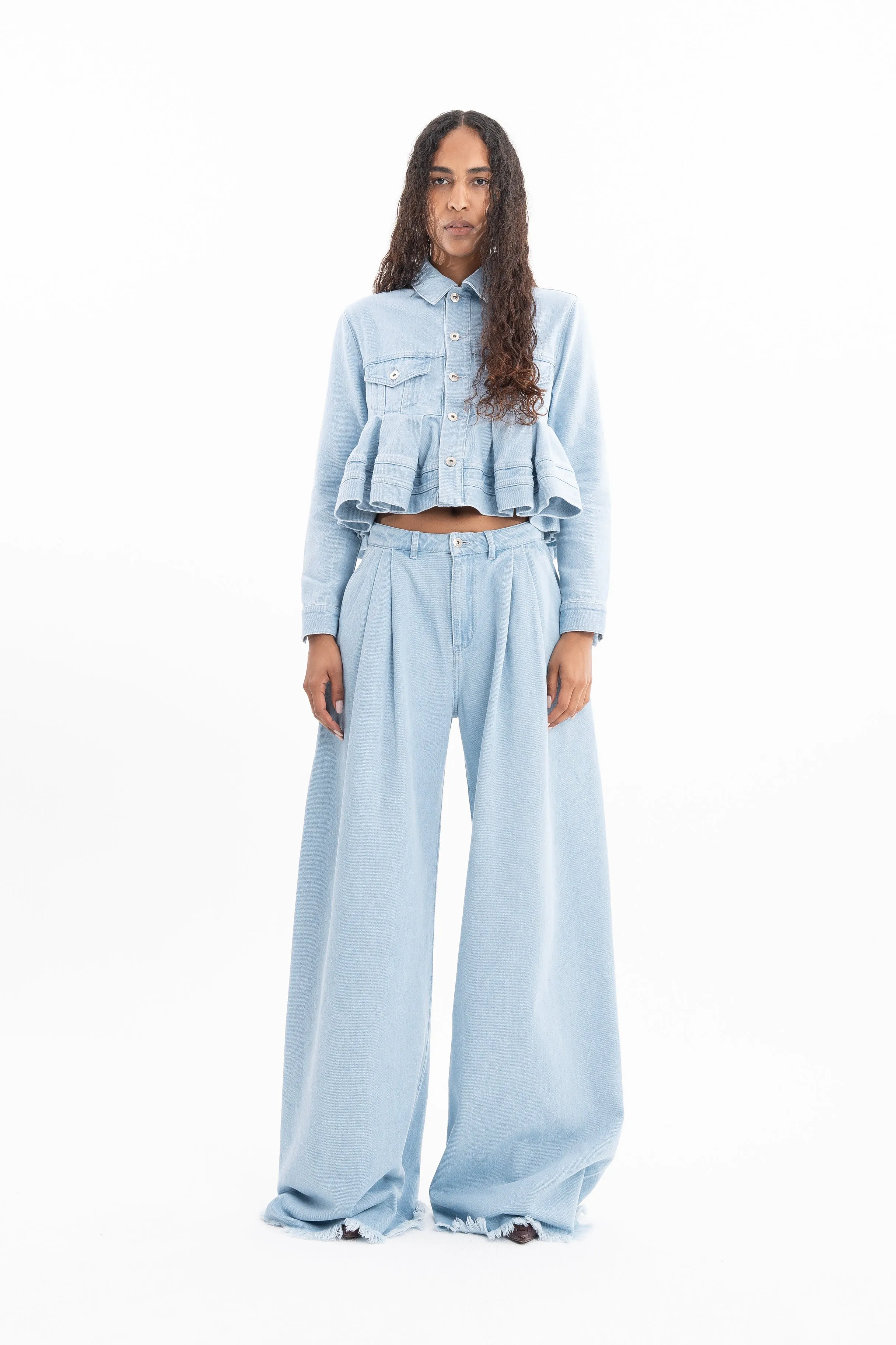 LIGHT BLUE DENIM PLEATED JEANS sold by Marques ’ Almeida