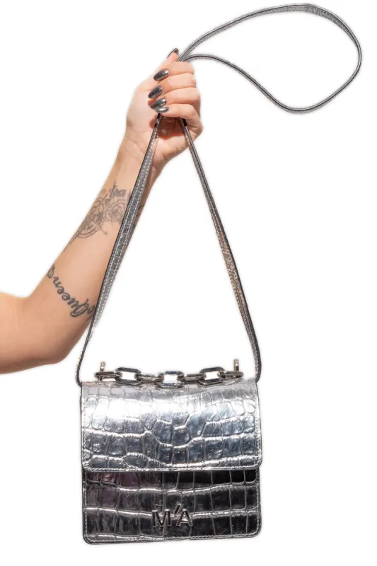 MINI CHAIN BAG IN SILVER CROCO made by Marques ’ Almeida